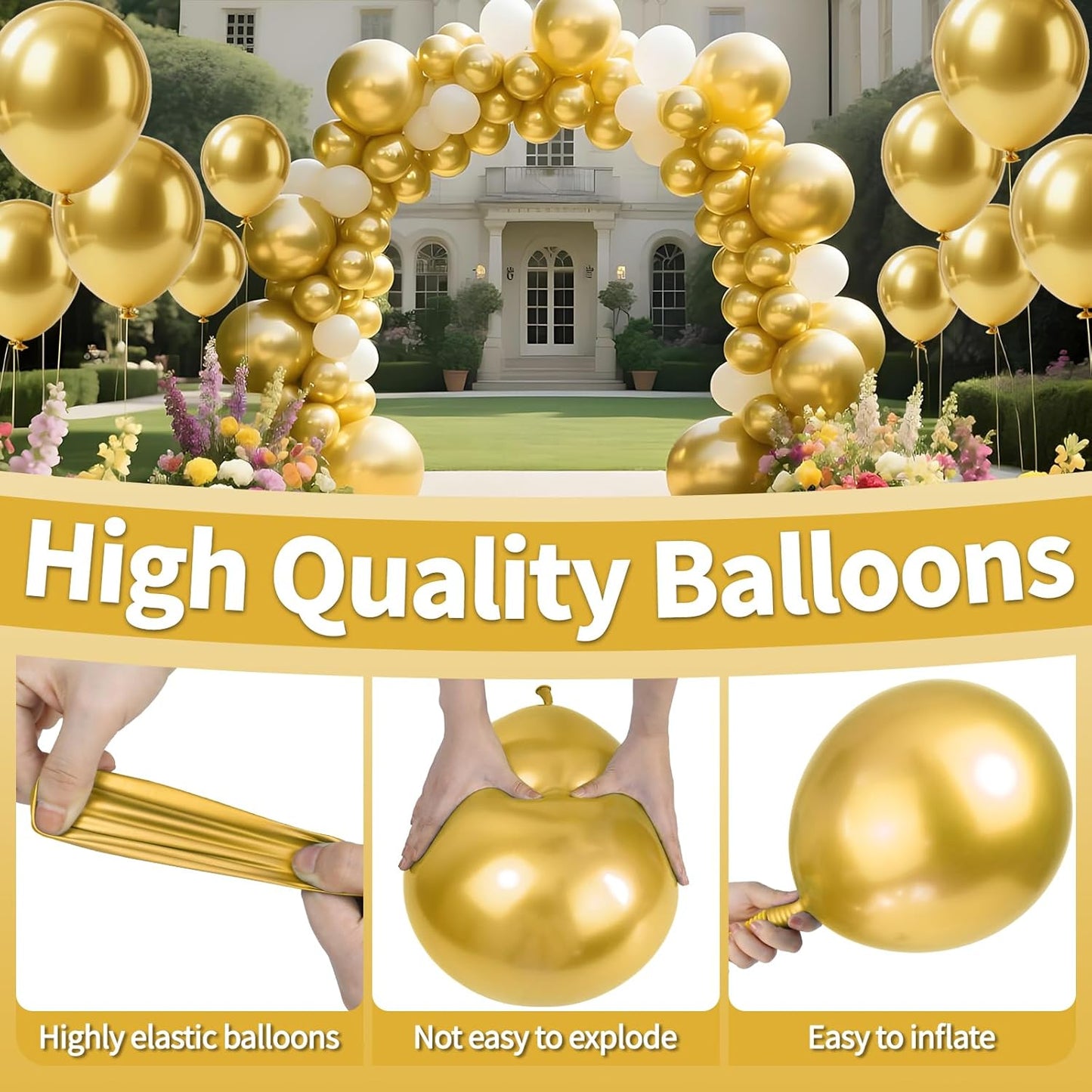 KAWKALSH Metallic Gold Balloon 12 Inch, 110pcs Latex Party Balloons Helium Bright Color for Birthday Baby Shower Wedding Party Supplies Arch Garland Decoration