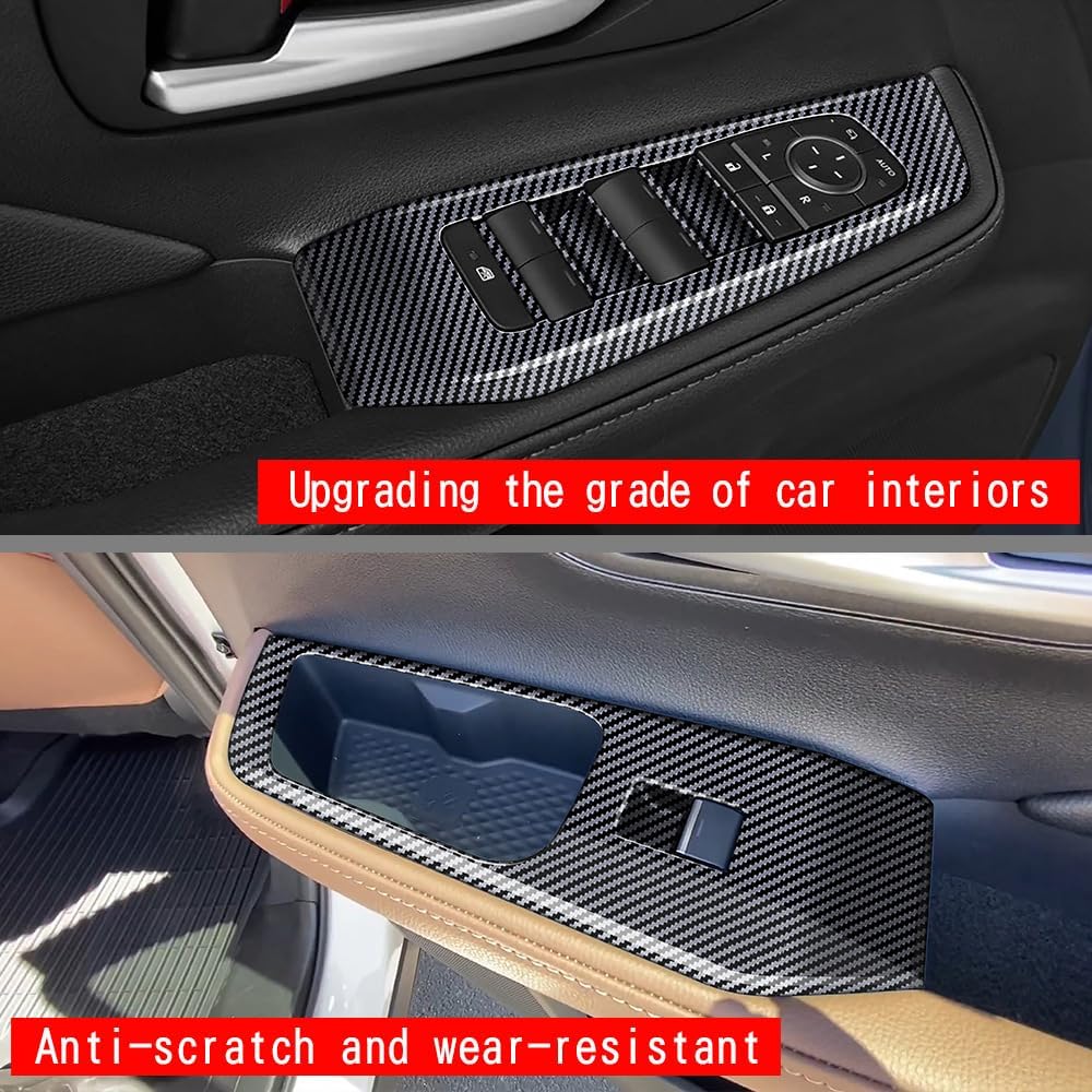 4pcs Carbon Fiber Style Front Rear Doors Window Glass Lift Switch Panel Cover Decorative Sticker Protection Car Interior Accessories for 2024-2025 Toyota Grand Highlander KT18