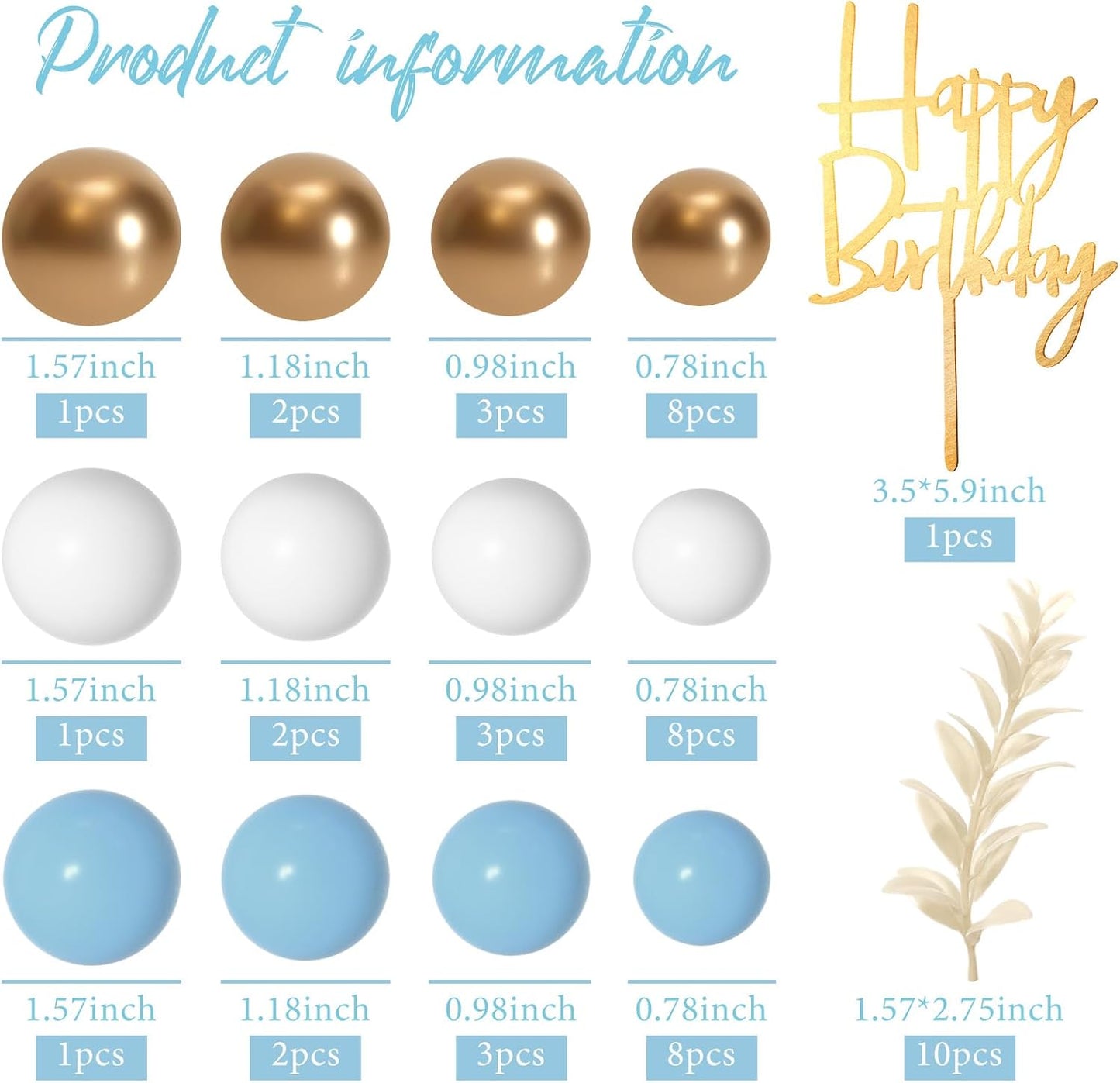 MIAHART Ball Cake Toppers Boho Grass Cake Topper Ball Cake Insert Decoration for Birthday Wedding Baby Shower Party Decorations Boho Themed Party Supplies (gold，light blue，white)