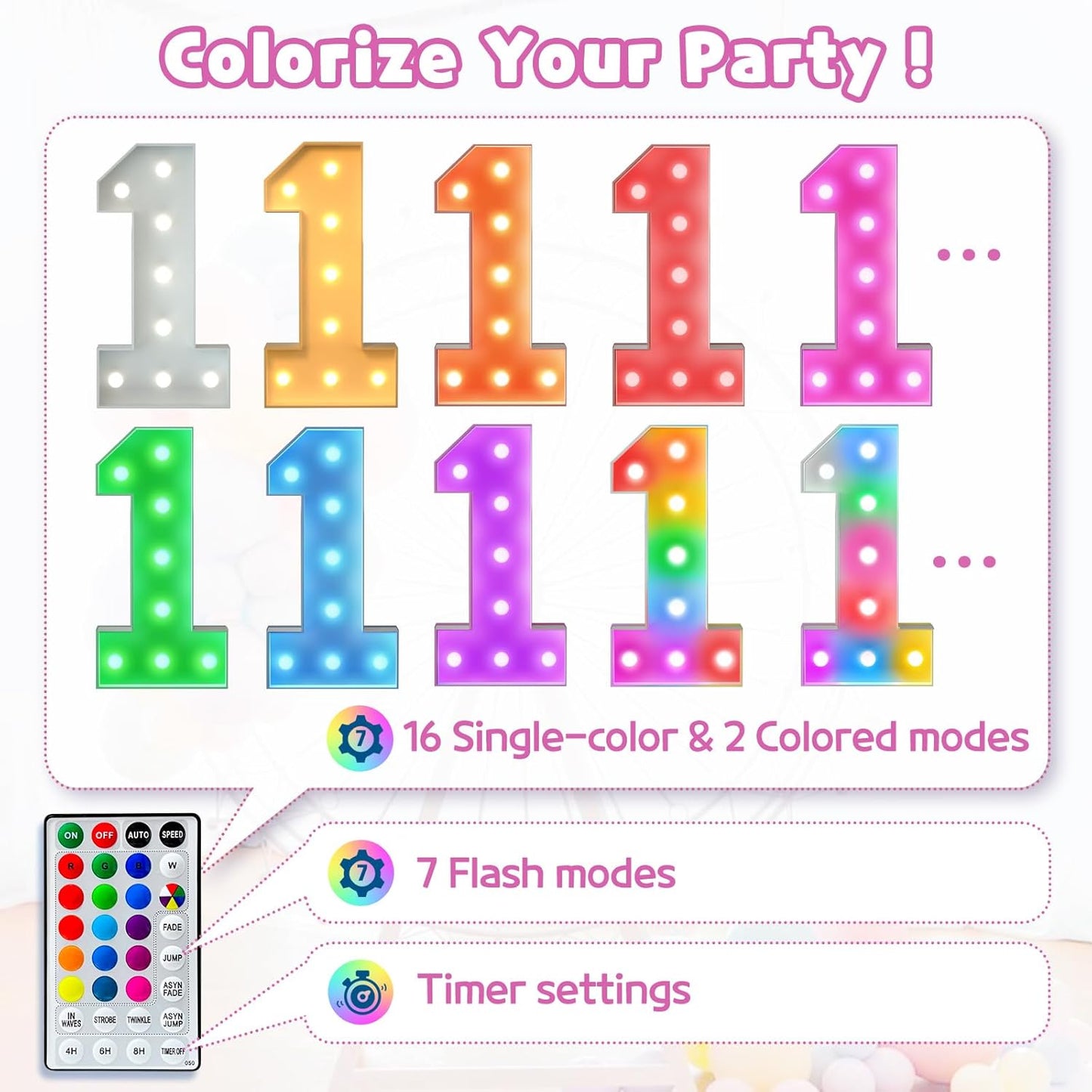 Marquee Numbers 90th-Birthday Decoration: Colorful 3FT Large Light Up 90 Year Old Birthday Decorations Anniversary Backdrop for Boys Girls Cardboard Sign 18 Colors Number 90 Mosaic Balloon Frame