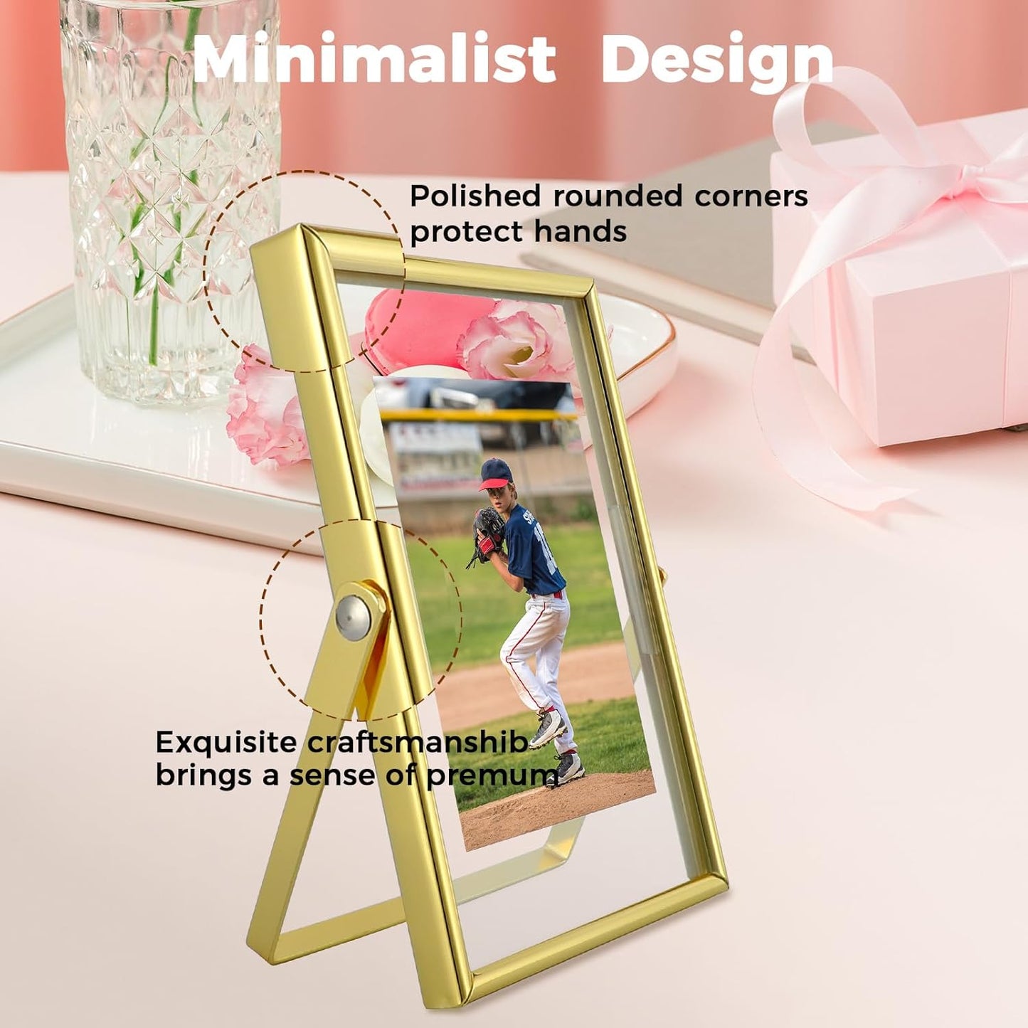 Gold Floating Frame, 4"x6", Vertical, For Picture 3.5x5, 2x3, 1x2, Small Tabletop Photo Frame, Classy Gift For Kids on Birthday