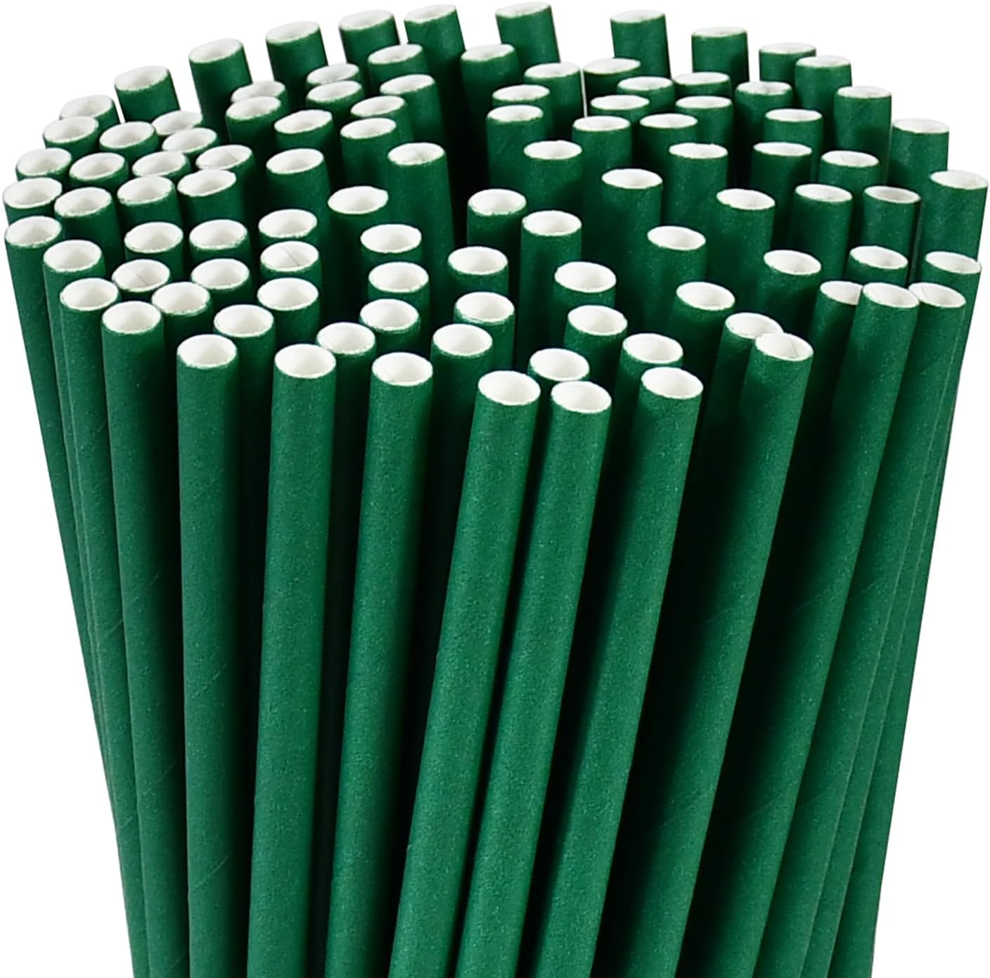 Disposable Paper Straws Solid Green - 7.75'' x 0.24'', 100 Counts - for Drinking, Beverage, Juice, Soda, Bar Supplies