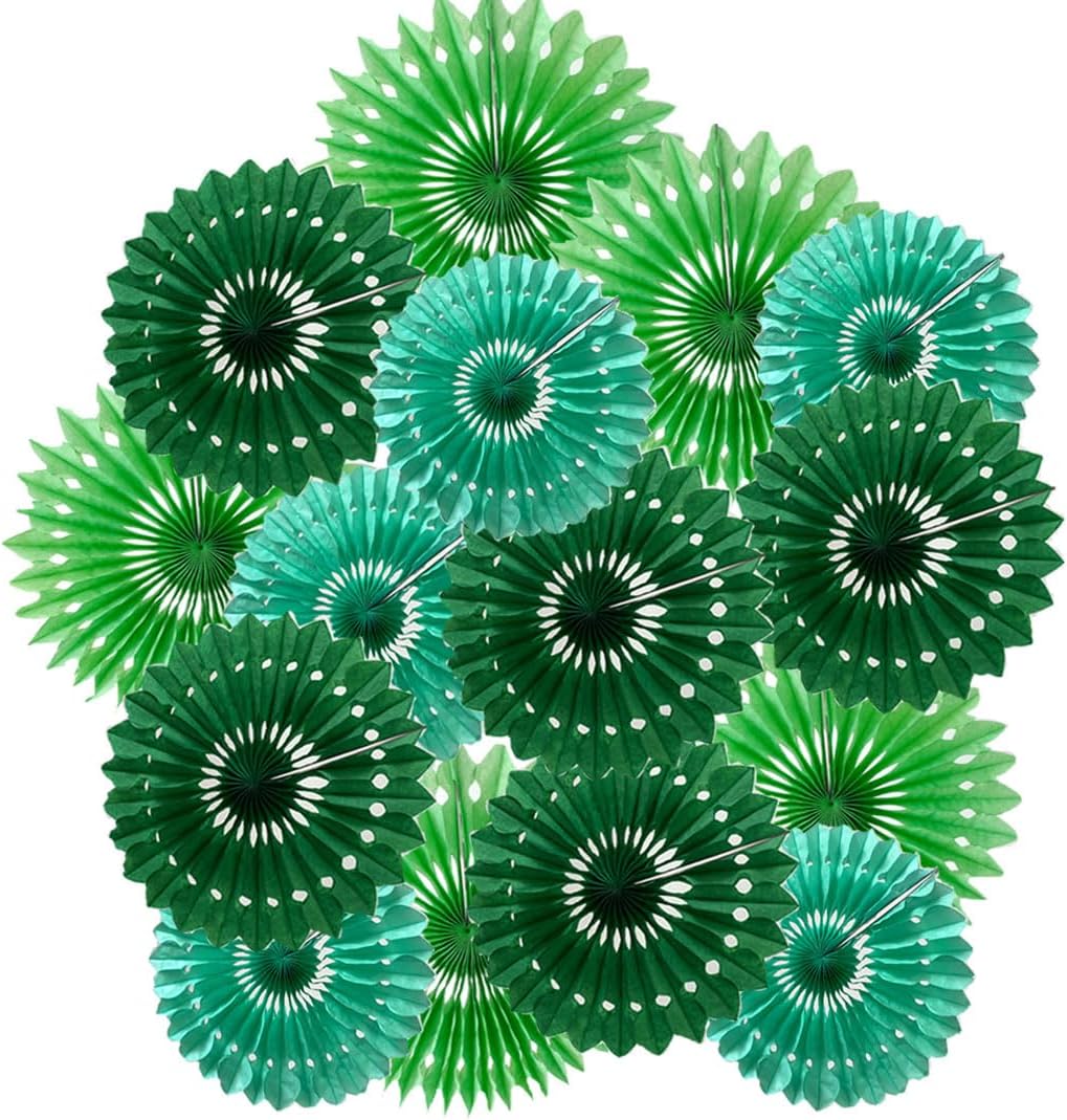 15pcs 6'' 8'' 10'' Green Paper Fans Decorations Round Tissue Paper Fans Hanging Paper Fans Set Party Paper Honeycomb Fans Decorations for Party Birthday Wedding Events