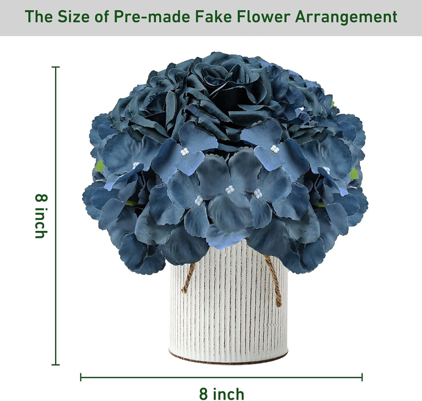 Flower Table Centerpieces - Set of 6 Floral Arrangement Artificial Wedding Hydrangeas Floral Arrangement with Rustic Metal Vase for Bridal Tea Party Event Decorations - Deep Dusty Blue