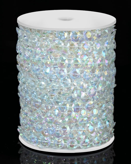 99FT Crystal Garland Strands, Acrylic Iridescent Crystal Beads String Roll, Diamond-Shaped Crystal Garland for Christmas Tree Wedding Party Decorations Beaded Curtain DIY Crafting Projects