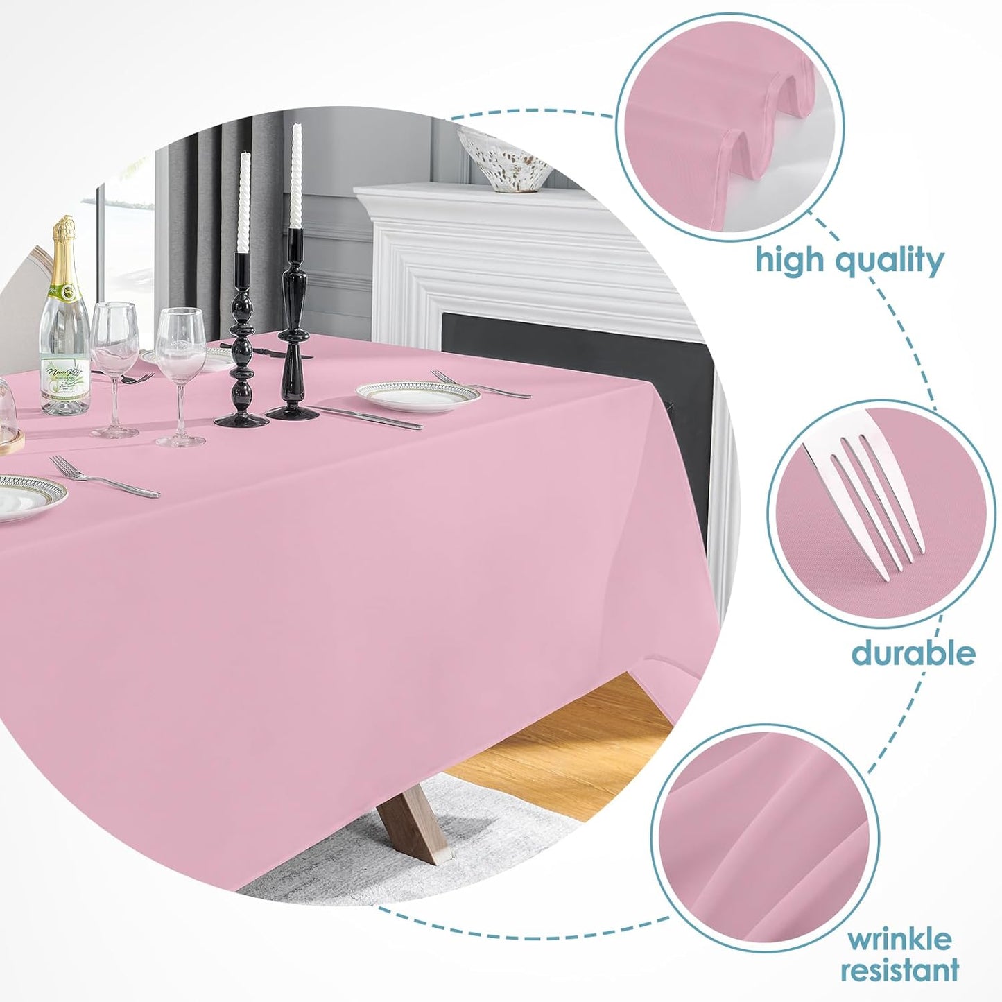 VidaFete Tablecloth 6 Pack 90 * 132inch Rectangle Table Cloth Polyester, Stain Wrinkle Resistant Polyester Dining Table Cover for Kitchen Dinning Party Wedding Rectangular Buffet Decoration(Pink)