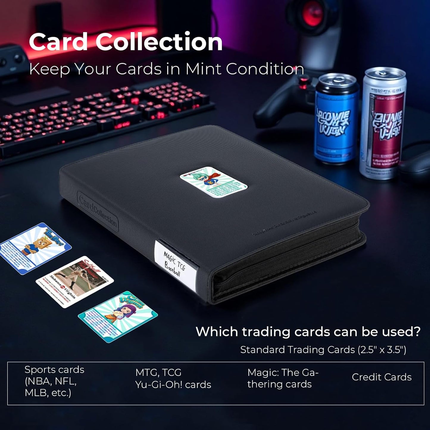 Premium ZiP Trading Cards Binder 9 Pockets, 936 Cards, Large Cards Book Album with Front Window & Lable Pocket, Card Collection Folder for TCG, MTG, Baseball, Football, Soccer and Games Cards