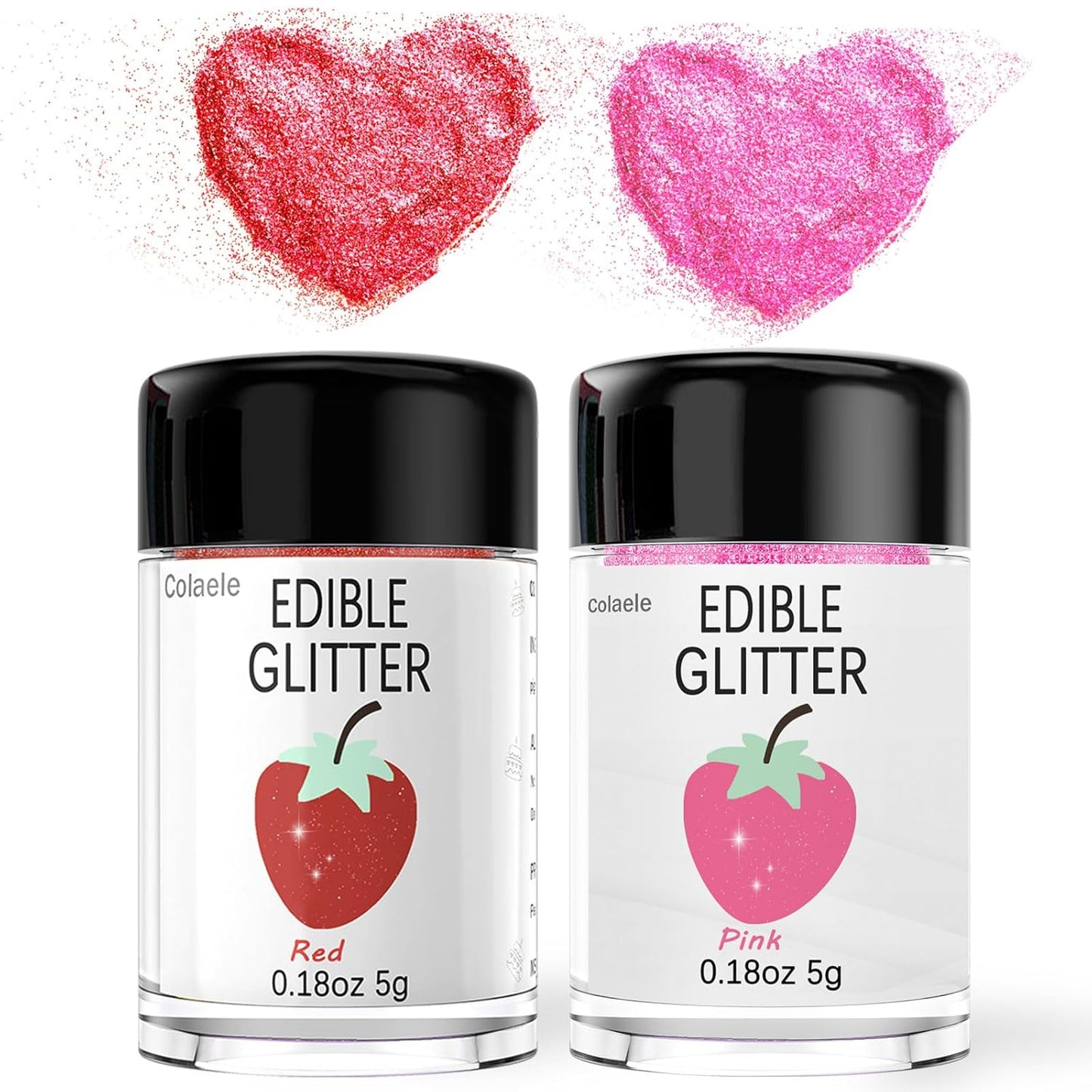 Red Pink Edible Glitter Glimmer Powder for Cakes Drinks - Valentine's Colaele 5 grams Food Grade Luster Dust Metallic Food Decorating Sprinkle Disco Brew Dust for Cake Chocolate Decorations,Vegan