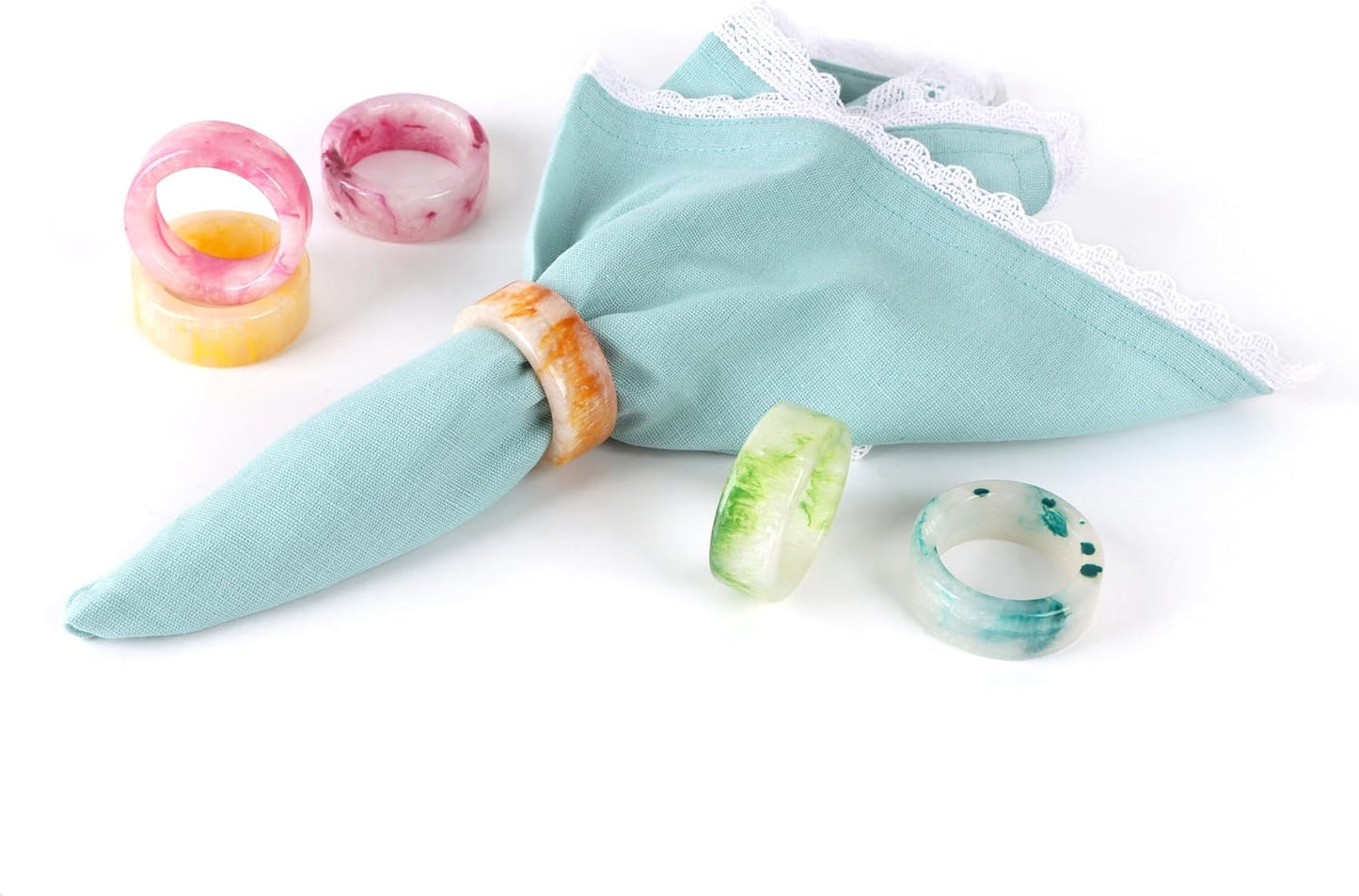 Set of 12 Epoxy Resin Napkin Rings - Colorful Napkin Ring Holders 1.5" Napkin Rings for Christmas Party Decoration, Dinning Table, Family Gatherings, Table Décor(Multi Pastel)- ALPHA Living HOME