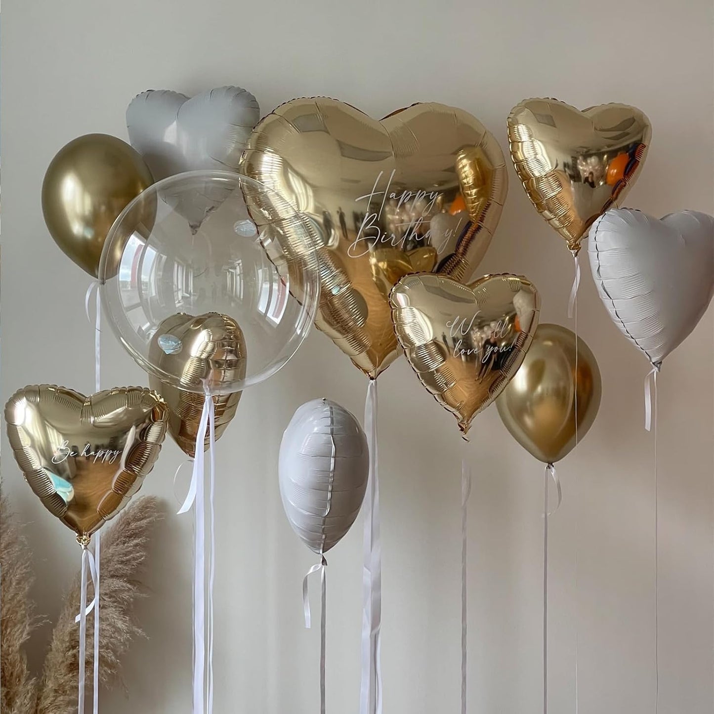 Cream White Heart Balloons,12Pcs Sand White Gold Heart Shaped Foil Balloons,18Inch Beige Helium Polyester Film Balloon for Boho Baby Shower Birthday Bridal Shower Wedding Party Decorations