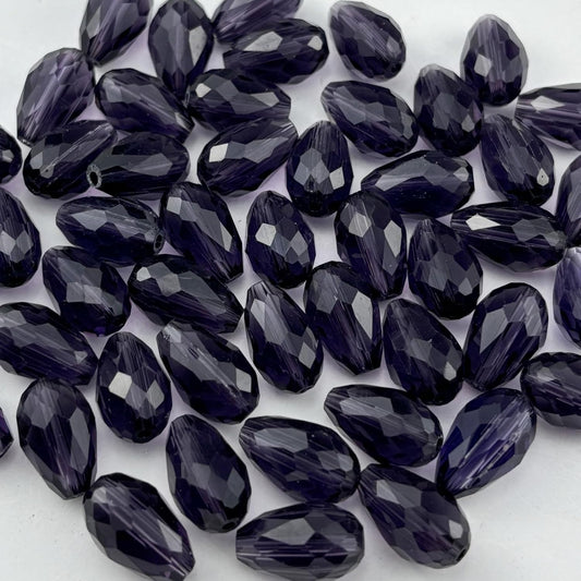 100pcs 8x12mm Teardrop Crystal Glass Beads for Jewelry Making, Faceted Vertical Hole Teardrop Glass Spacer Beads for Wind Chimes Bracelet Earring Necklace DIY Craft(Violet)