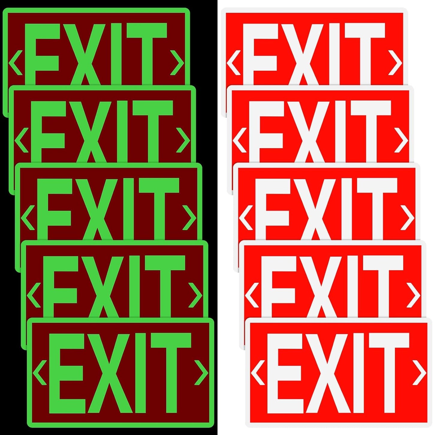 10 Pcs Glow in the Dark Exit Signs for Business 12 x 7 Inch Photoluminescent Signs Stickers for Indoor Outdoor for Business, Office, Warehouse (with Arrows)