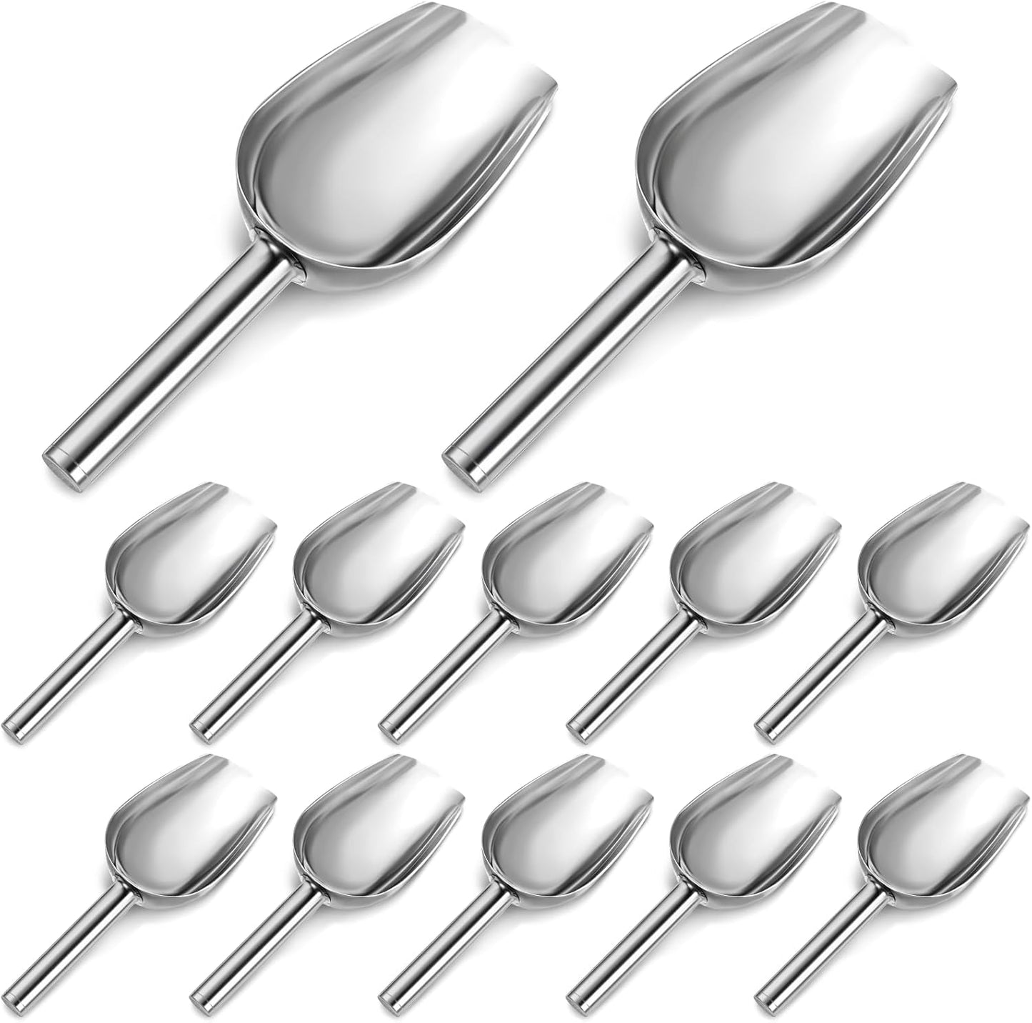 12Pcs Mini Ice Scoopers for Ice Bucket, 6 oz Stainless Steel Small Scoop Metal Food Scoop Candy Scoops for Candy Buffet Jars Canisters Scooping Dry Goods, Sugar, Coffee Bean, Flour, Spice, Dog Food