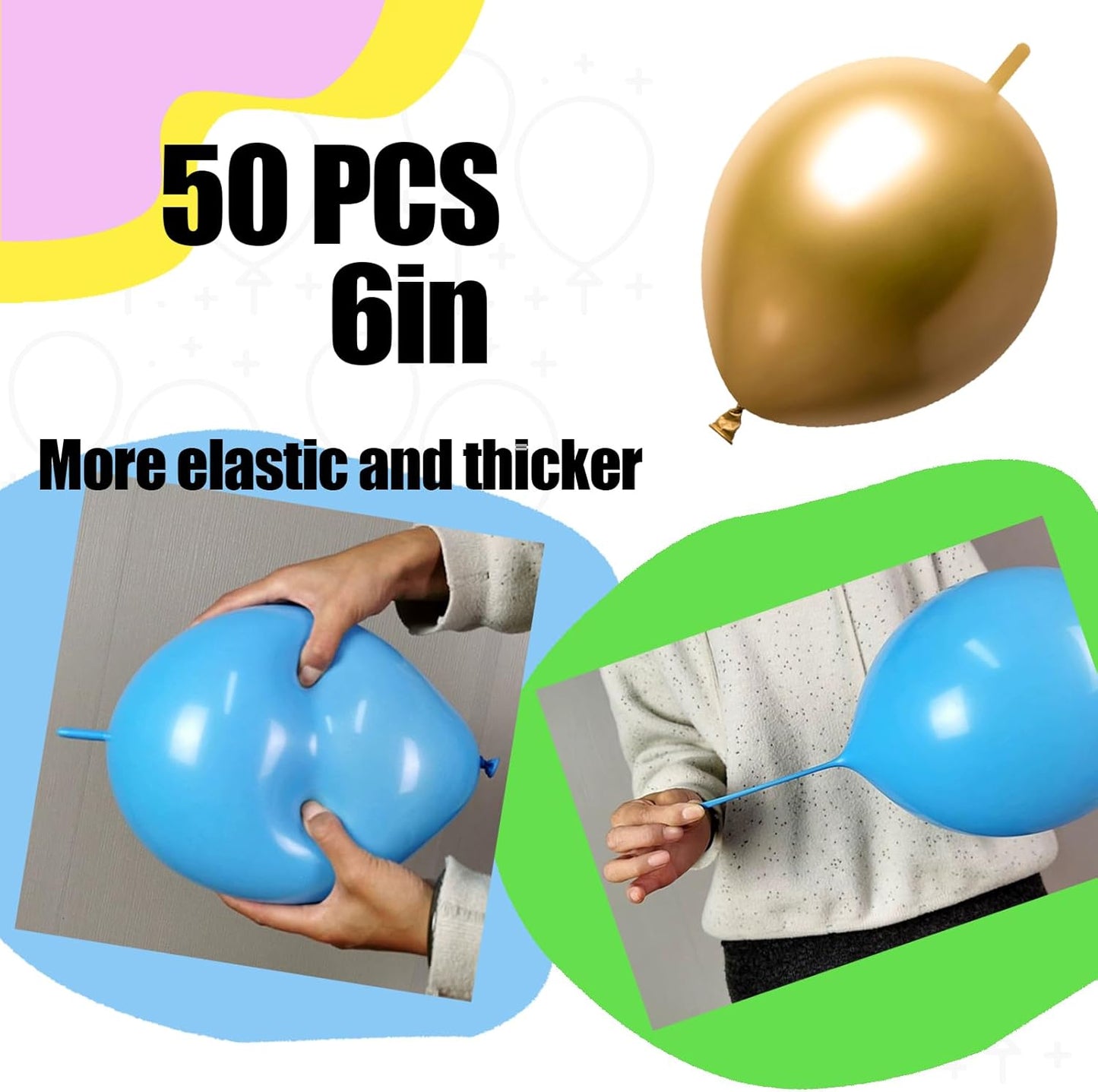 50 Pcs Quick Link Balloons Gold Metallic Chrome 6 inch, Latex Linking Balloons for Balloon Wall/Arches/Chains, Birthday Party Wedding Anniversary Graduation Arch Party Decor (gold)