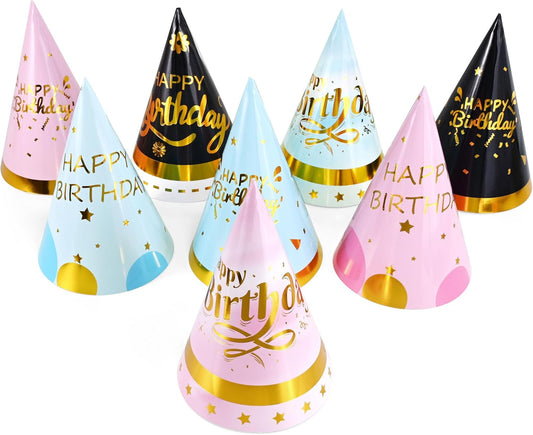 CANREVEL Party Hats for Kids and Adults, Birthday Party Headwear Supplies, Cone Hats Bulk for Girls Boy Women Men