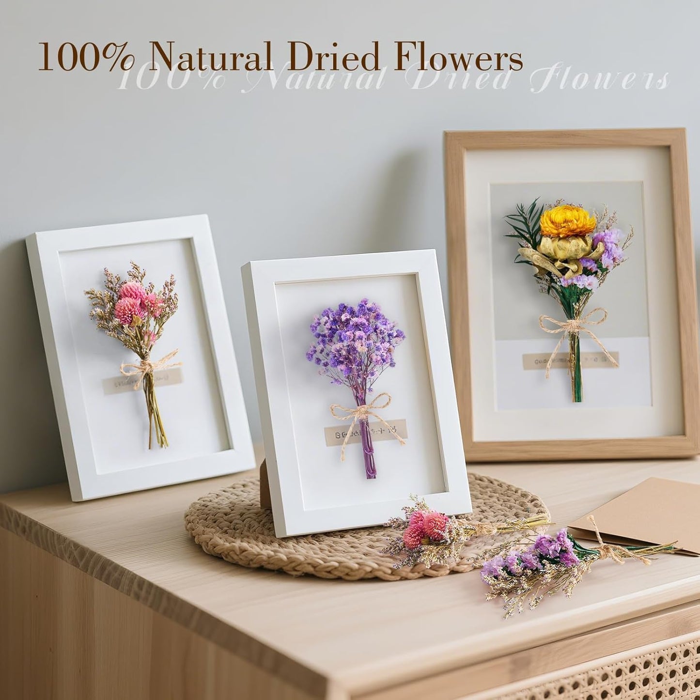 12/24 PCS Charming Dried Flowers Bouquet for Vase Various Dried Wildflowers with Stems Mini Handmade Wildflowers Natural Real Flowers Bulk Flowers Craft (Various Series, 24 PCS)