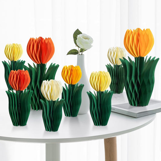 SUNBEAUTY 8 PCS Flower Honeycomb Decoration Tulip Honeycomb Decoration Mother's Day Decoration Orange Tulip Decor Spring Decor Tulips Table Centerpieces Decorations