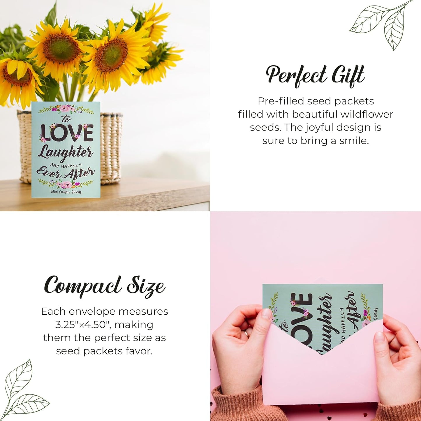 Pre-Filled Wildflower Seed Packet for Wedding Favor Baby Showers Bridal Shower - ''Love Laughter and Happily Ever After'' Party Favors for Guests - Plant Year-Round Seed Mix - Pack of 20