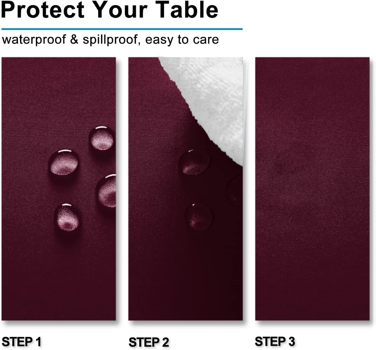 Hiasan Burgundy Rectangle Tablecloth - Waterproof Washable Polyester Fabric Table Cloth for Party, Wedding, Banquet and Restaurant, 90 x 156 Inch