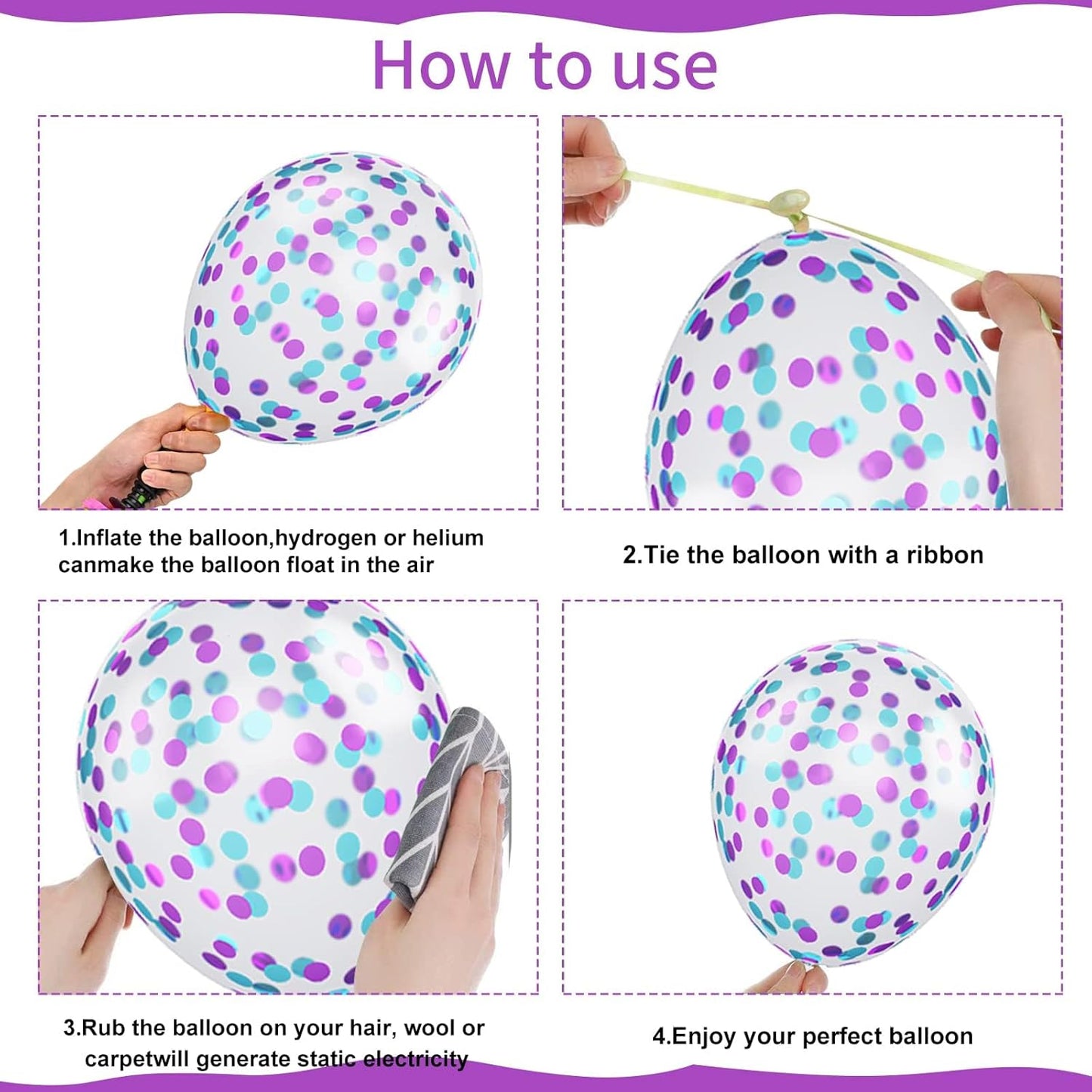 Blue and Purple Balloons Set, 50 PCS Blue 12 Inch Mermaid Balloon, Metallic Purple White Latex Ballons Confetti Helium Balloons for Girls Mermaid Birthday Party Baby Shower Winter Supplies