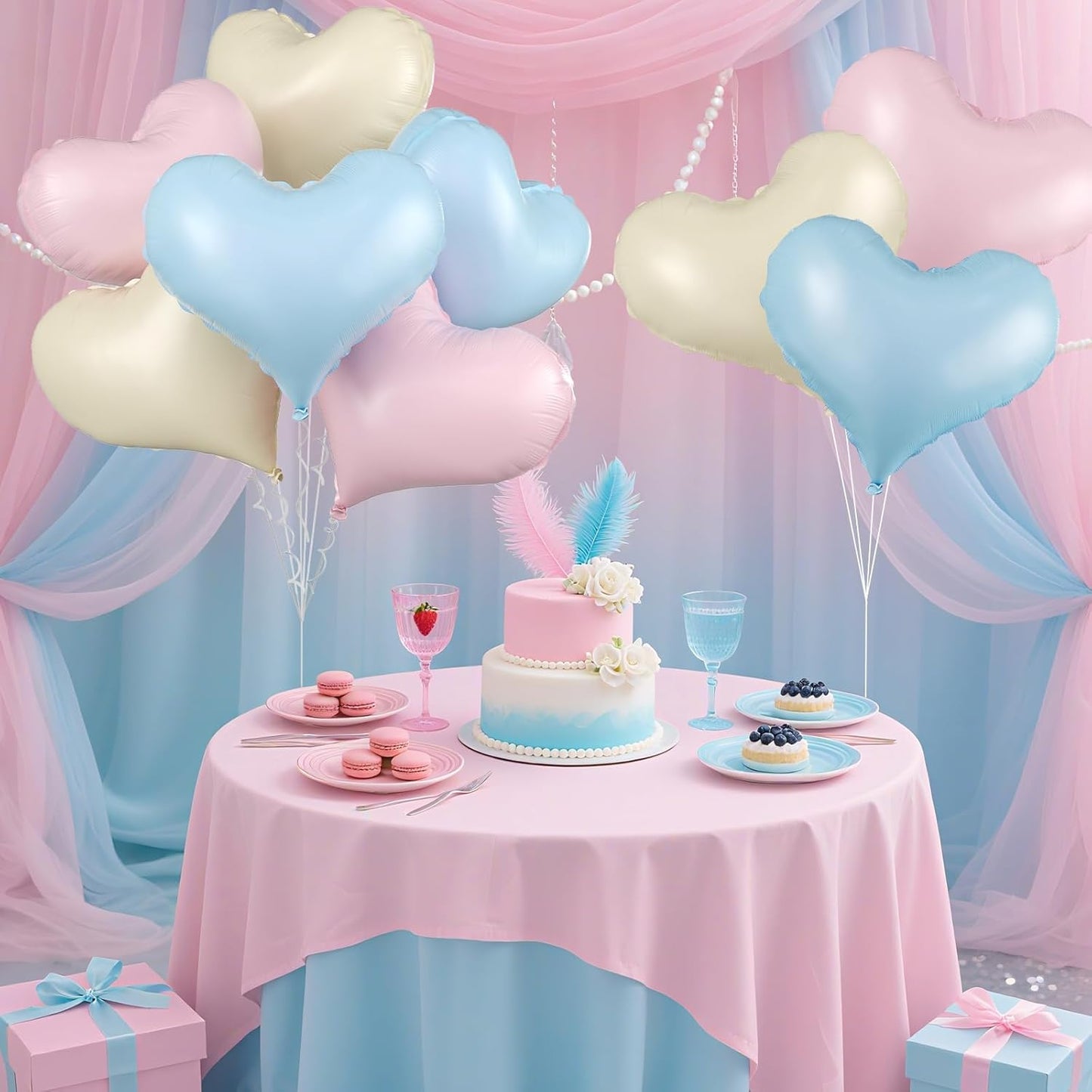 Pink Blue White Heart Balloons,24Inch Large Heart Foil Balloons for Valentine's Day Birthday Wedding Baby Shower Anniversary Party Decorations