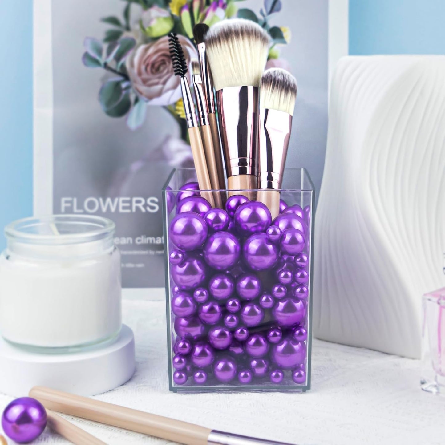 150Pcs Purple Polished No Hole Faux Pearl Beads for Vase Filling Decorations, Plastic Pearls Vase Fillers, Table Scatters, Wedding Centerpiece, Home Decor, 8/14/20 mm