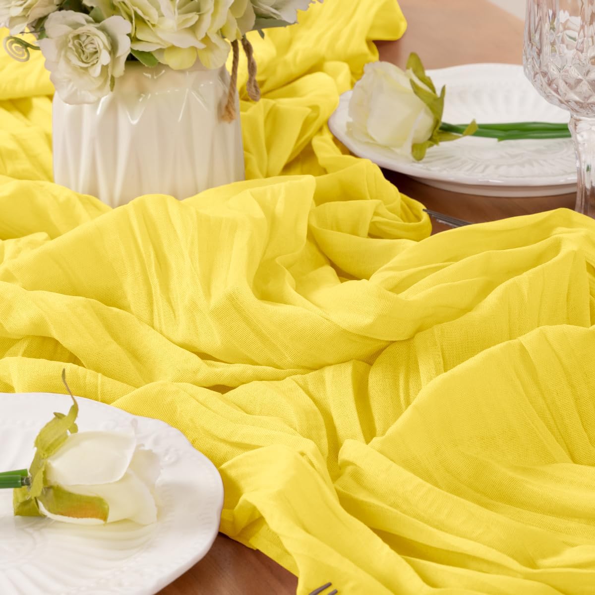 Yellow Table Runner Cheesecloth Table Runner 14FT Farmhouse Table Runners 160 Inches Fall Table Decor Dining Room Centerpiece Wedding Boho Baby Shower Birthday