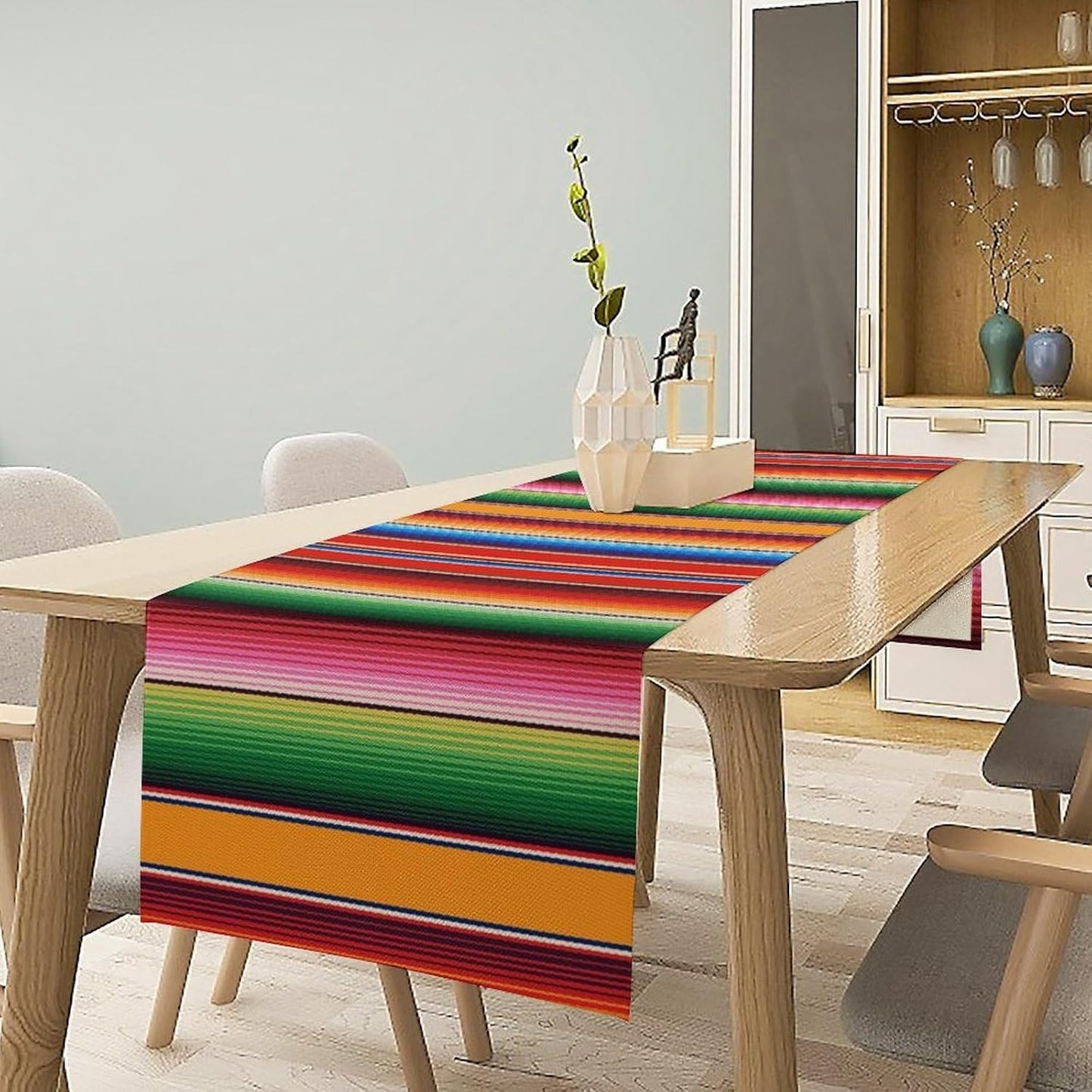 Mexican Table Runner,Colorful Stripe Art Table Runner for Kitchen Dining Table Home Party Decoration 13x120 Inch