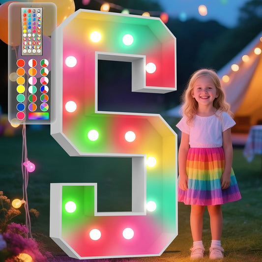 Ledido 4FT Marquee Light Up Letters, 34 Colors Changing Marquee Letter 4 Feet Tall with Remote, Big Letters for Party Wedding Graduation Birthday Decorations, Large Light Up Letter S