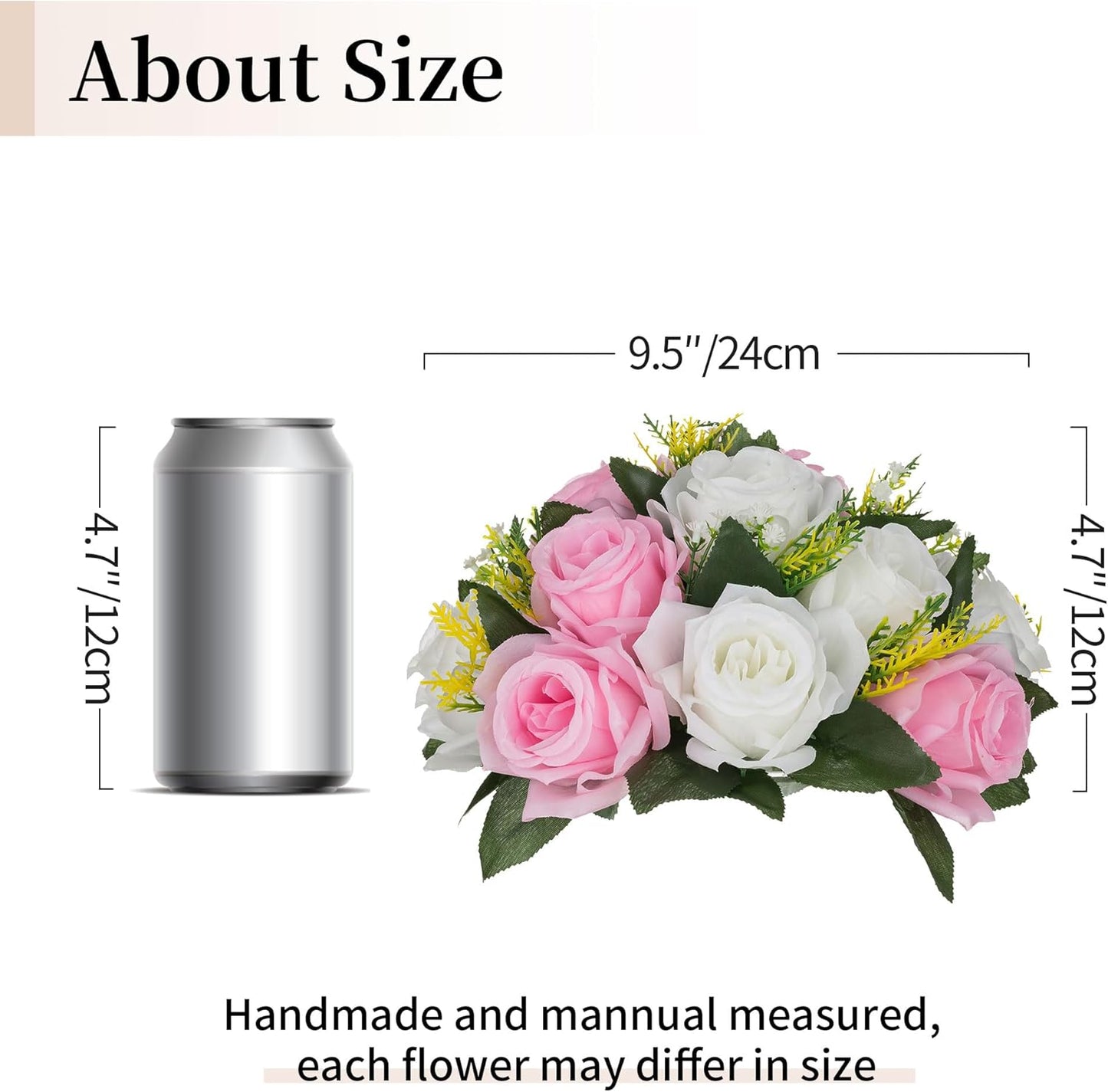 BLOSMON Flower Balls Rose Centerpieces: 2 Pcs Pink 9.5 Inch Fake Flowers Kissing Balls Decor Artificial Wedding Floral Arrangements Silk Flower Bouquet with Base Home Party Room Table DIY Decorations