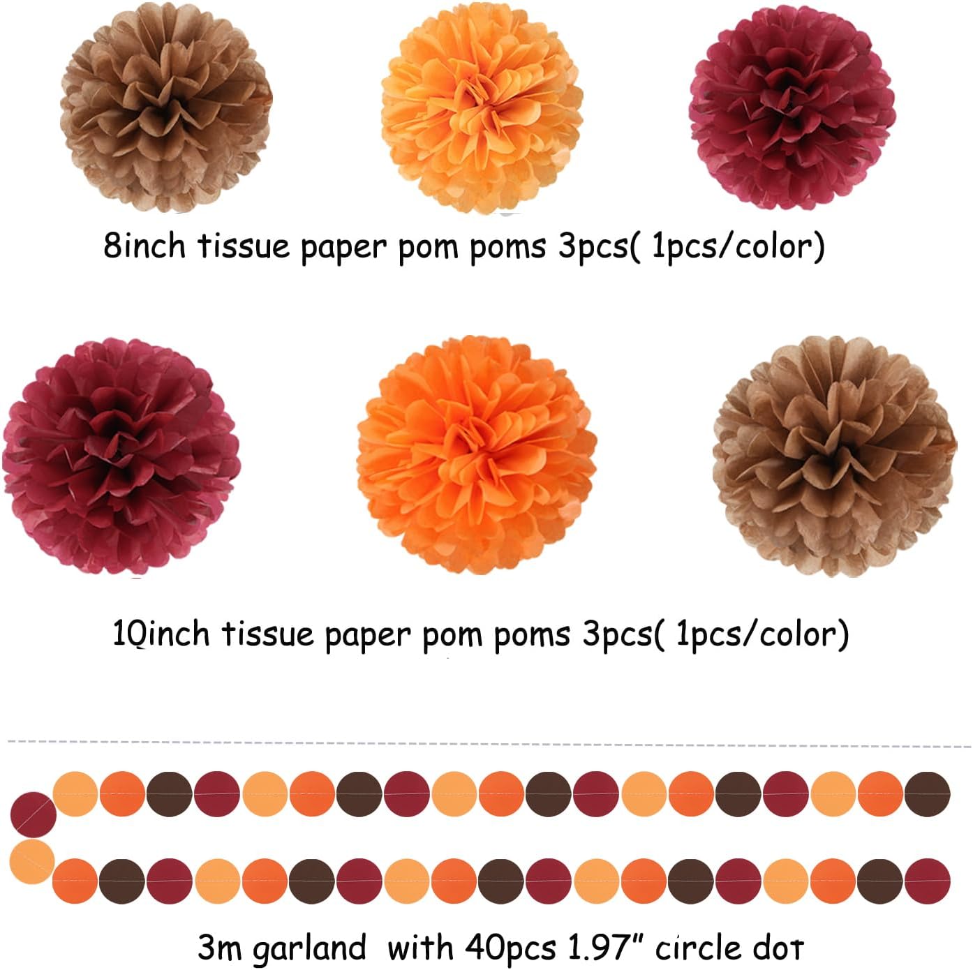 Boho Baby-Shower Burgundy-Brown Orange Party-Decorations - 23pcs Thanksgiving Fall Autumn Tissue Pom Poms Streamers,Neutral Birthday Rustic Wedding Bridal Engagement Tassel Garland Banner Ouruola