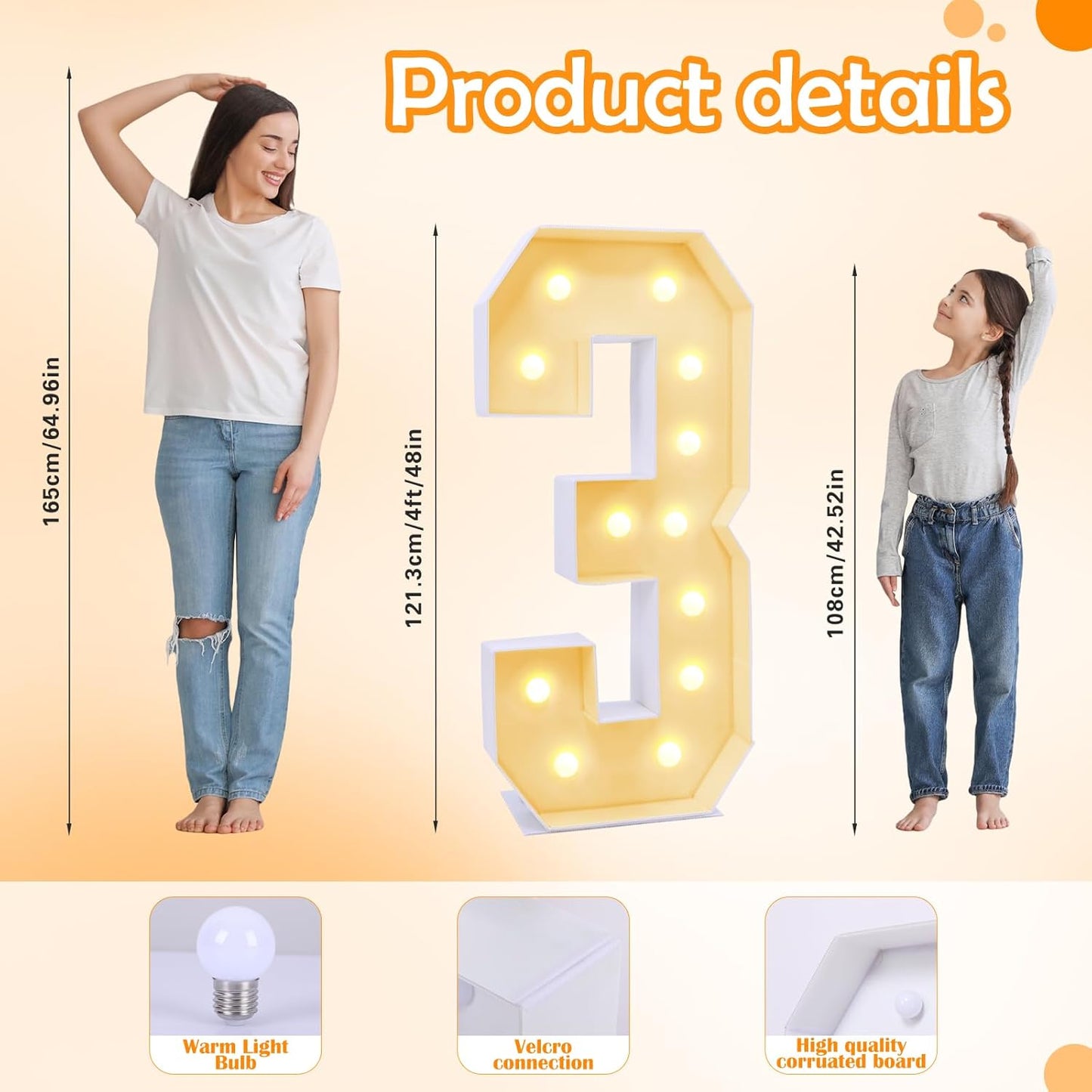 4ft Marquee for Numbers 3, Multifunctional Marquee for Numbers 4 Feet Tall, Number 3 Light up Sign, Light up Numbers for Party Decorations, Birthday, Anniversary Party Decor (Number 3)