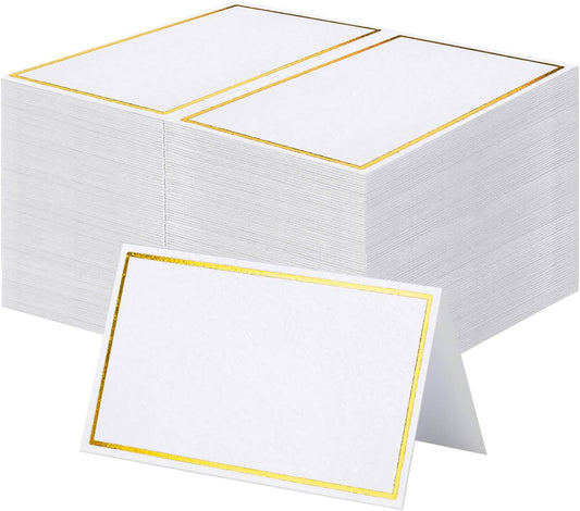 120Pcs Premium Place Cards, Small Table Cards with Gold Foil Border, 2" x 3.5" Tent Cards, Escort Cards, Name Cards, Wedding Place Cards for Wedding, Table, Dinner Parties, Seating Cards