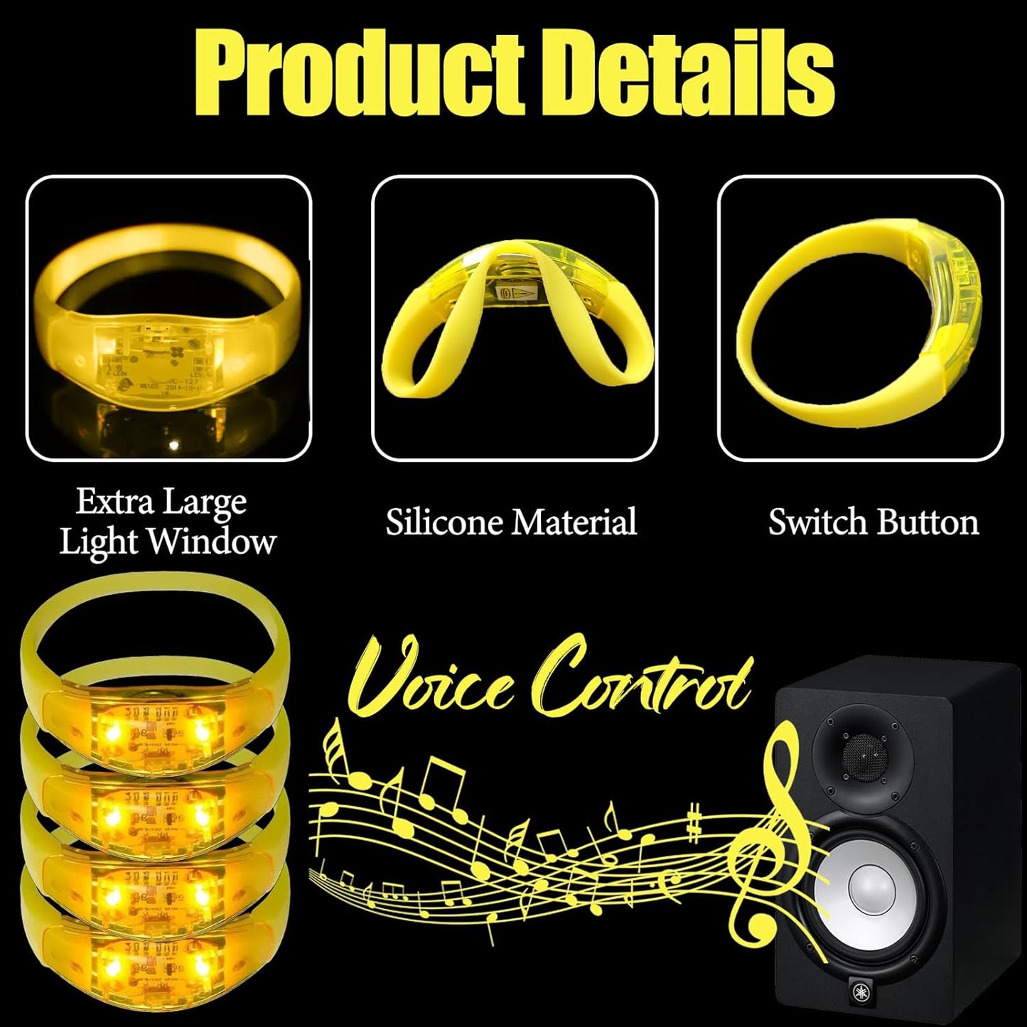 100 Pcs LED Bracelets Sound Activated with Flashing LED Strobe Music Control Light Up Bracelets for Rave, Game Prizes, Birthday Party Favor,Valentine's Day gift