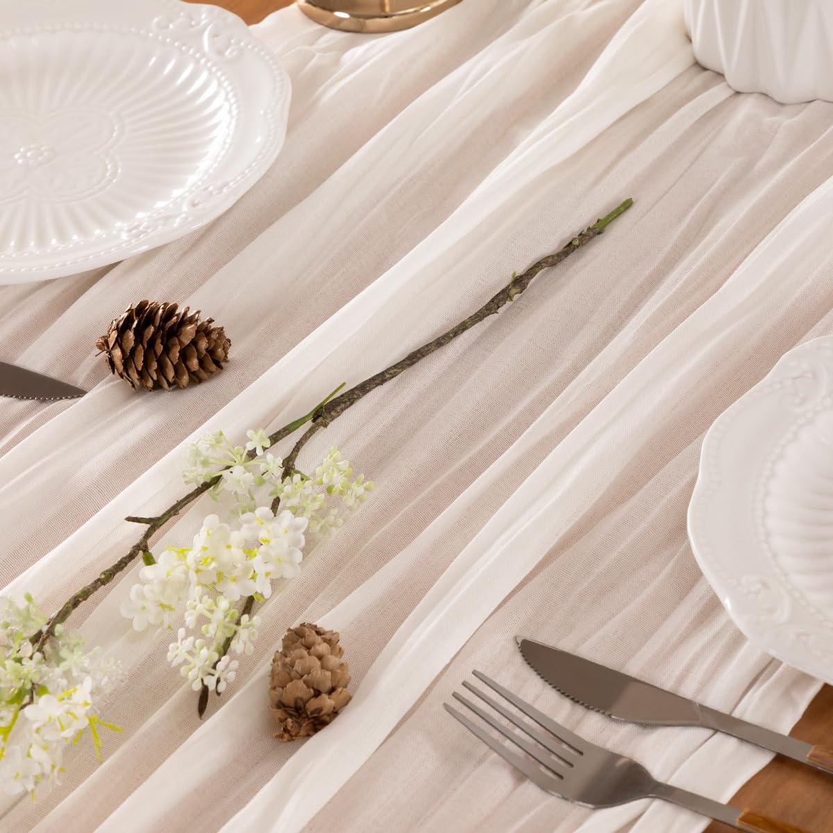 Ivory Table Runner Cheesecloth Table Runner 10FT Farmhouse Table Runners 120 Inches Fall Table Decor Dining Room Centerpiece Wedding Boho Baby Shower Birthday