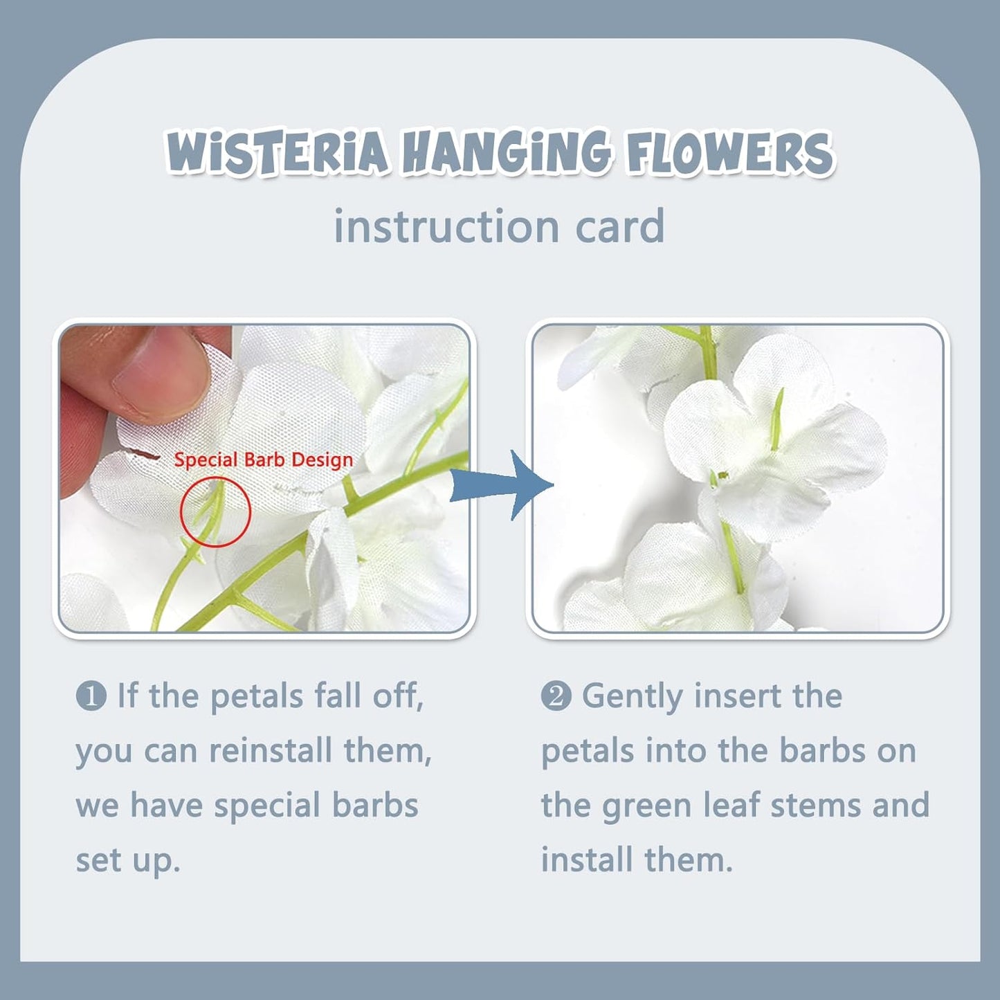 24 Pack Grey Wisteria Hanging Flowers Garland, 3.77 Feet Artificial Flower Vines, Fake Wisteria, Artificial Vines Hanging Garland for Backdrop Outdoor Yard Garden Decor