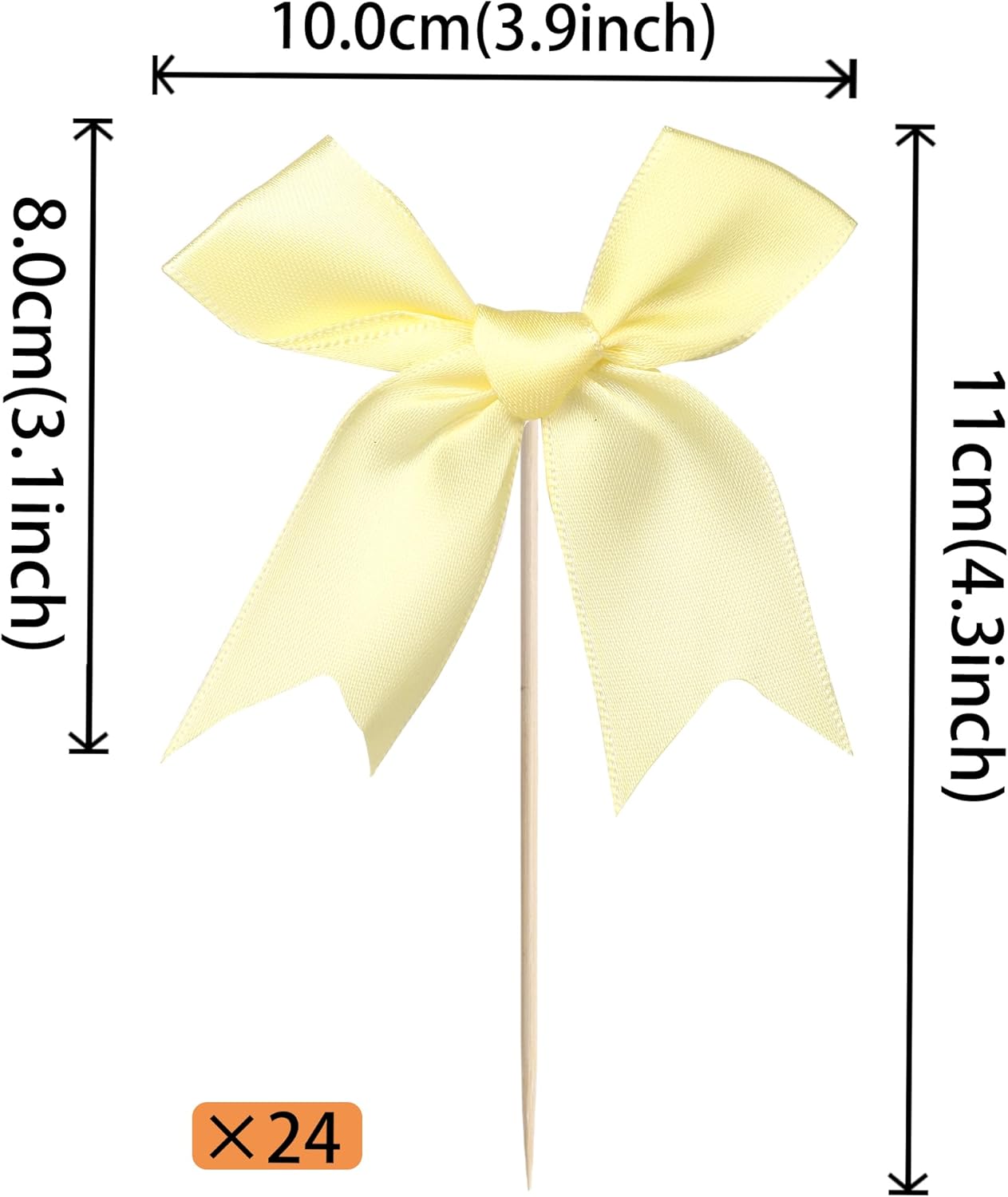 24 PCS Bow Cupcake Toppers Bow Cupcake Picks Bowknot Birthday Party Decorations Bowknot Cake Dessert Picks for Baby Shower Birthday Wedding Bridal Engagement Party Cake Decorations Supplies Yellow