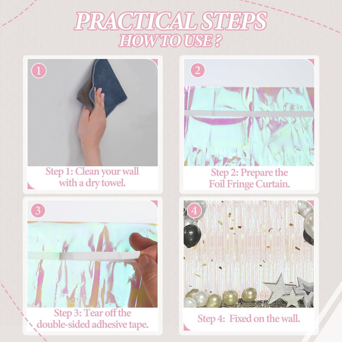 3 Pack Foil Fringe Backdrop, 3.3x8.2 Feet Tinsel Curtains, Transparent Rainbow Party Decor Steamers, Fringe Backdrop Curtains for Birthday Graduation Christmas Theme Party Decorations