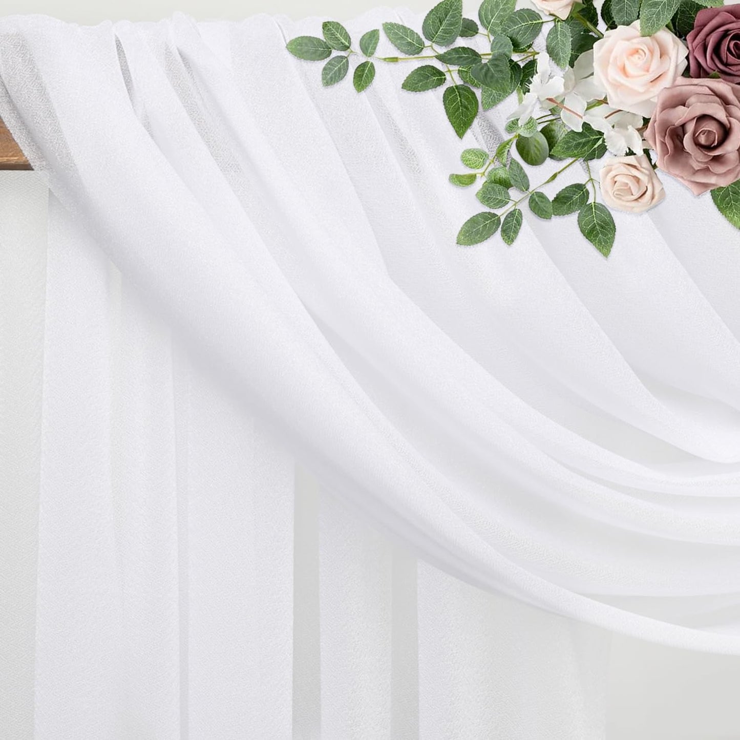 Wedding Arch Draping Fabric 2 Panels 28.7" x 20FT White Sheer Chiffon Backdrop Drapes for Wedding Ceremony Birthday Party Bridal Shower Outdoor Decoration