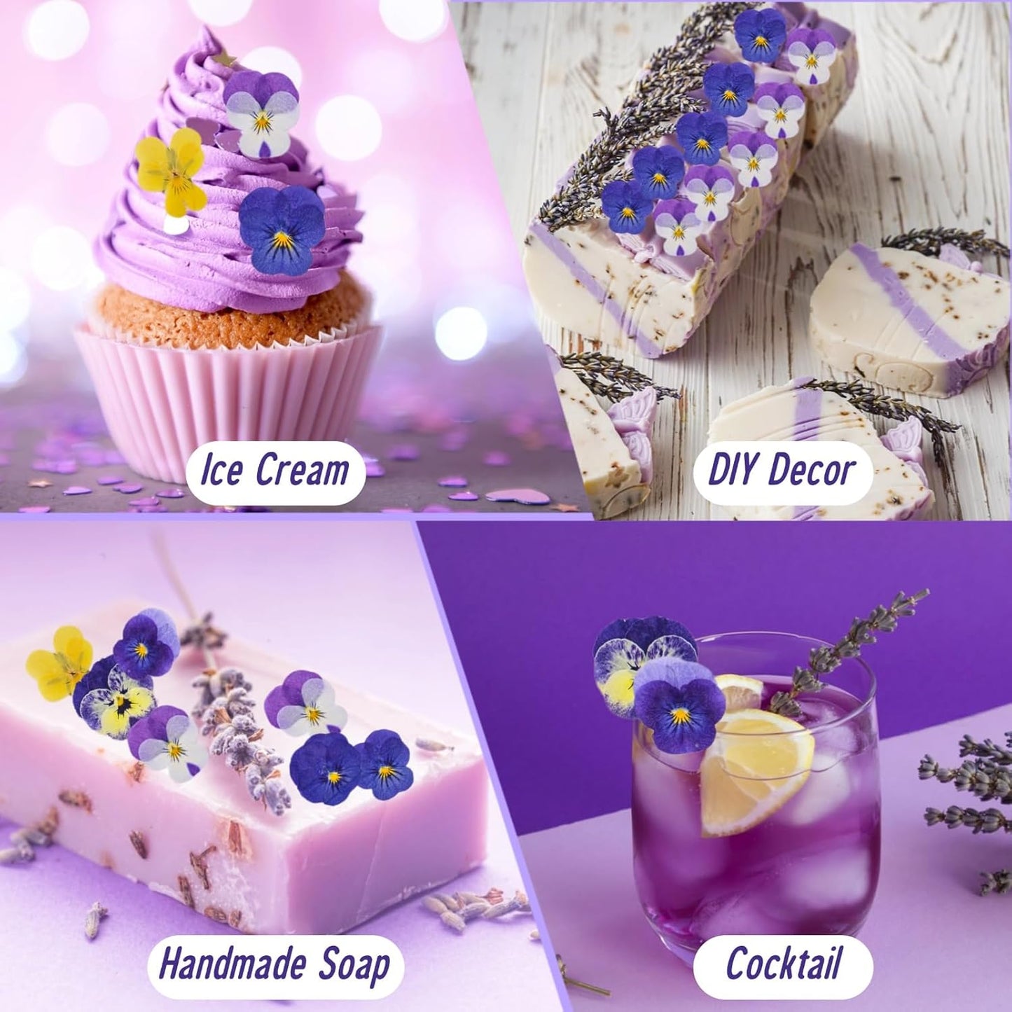 50 Pcs 8 Kinds Natural Dried Pressed Edible Flowers for Cake Topper Decorating - Mix Viola Tricolor for Cupcake Toppers, Cocktails, Resin Jewelry Making, DIY Art Crafts