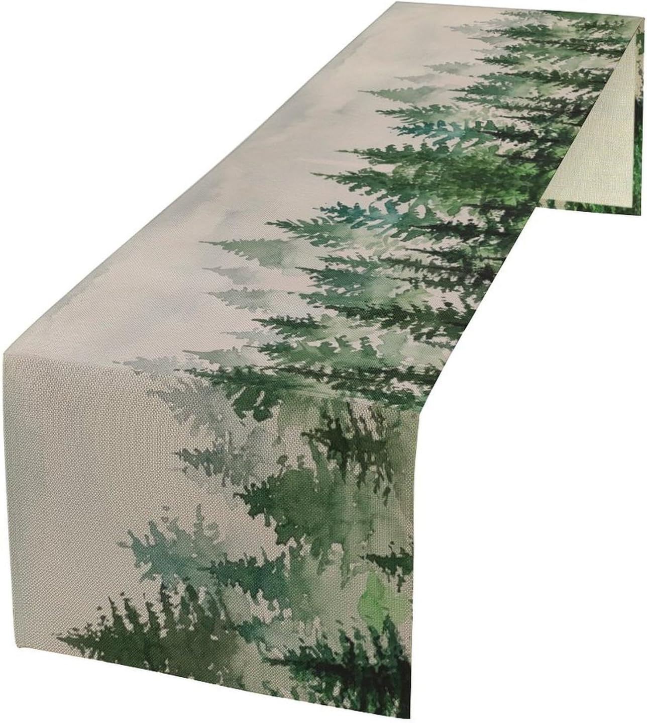 Foggy Forest Table Runner,Green Forest Natural Landscape Table Runner for Kitchen Dining Table Home Party Decoration 13x72 Inch