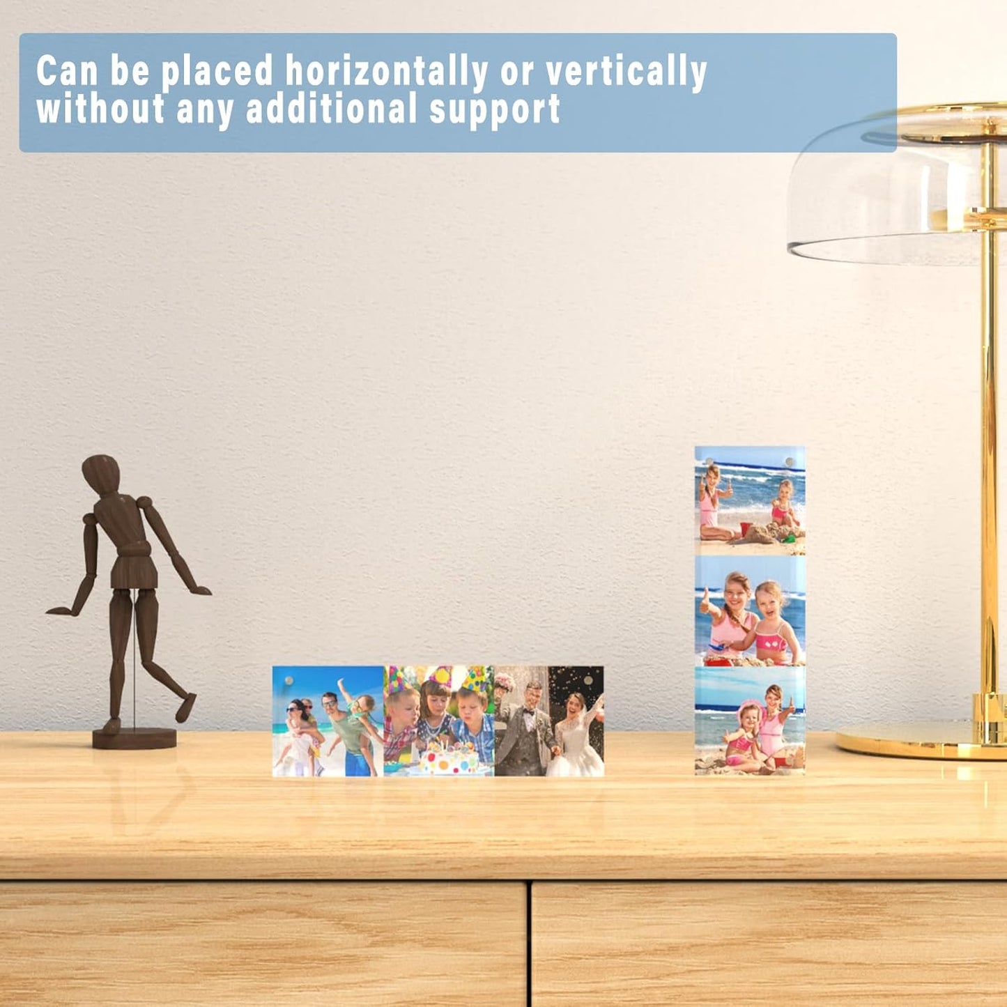 HELPLEX Acrylic Frame, 5 Pack 2x6 Photo Booth Frames, 20mm Thicker Frameless Clear Double Sided Magnetic, Free Standing Desktop Display Stand