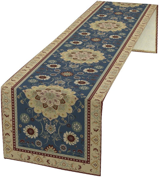 Vintage Boho Floral Table Runner, Elegant Rustic Country Farmhouse Blue Yellow Retro Flower Pattern for Home Kitchen Table Decor Dining Coffee Room Party Decor 13x36in