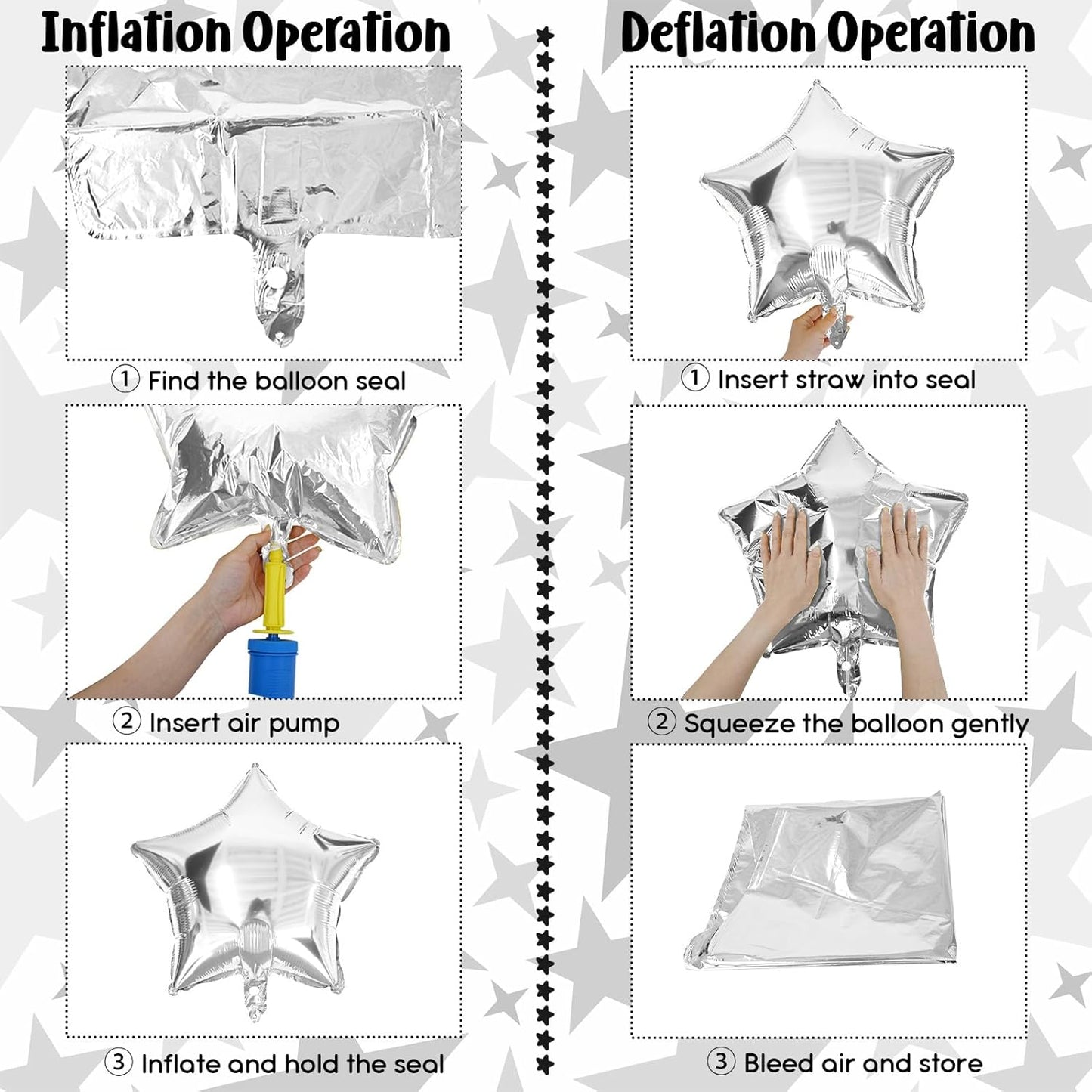 Black Silver Star Foil Balloons, 18 Inch Large Black and Metallic Silver Stars Shape Aluminum Foil Helium Balloon 10 Pcs Pentagram Balloons Party Decor for Birthday Graduation Retirement New Year