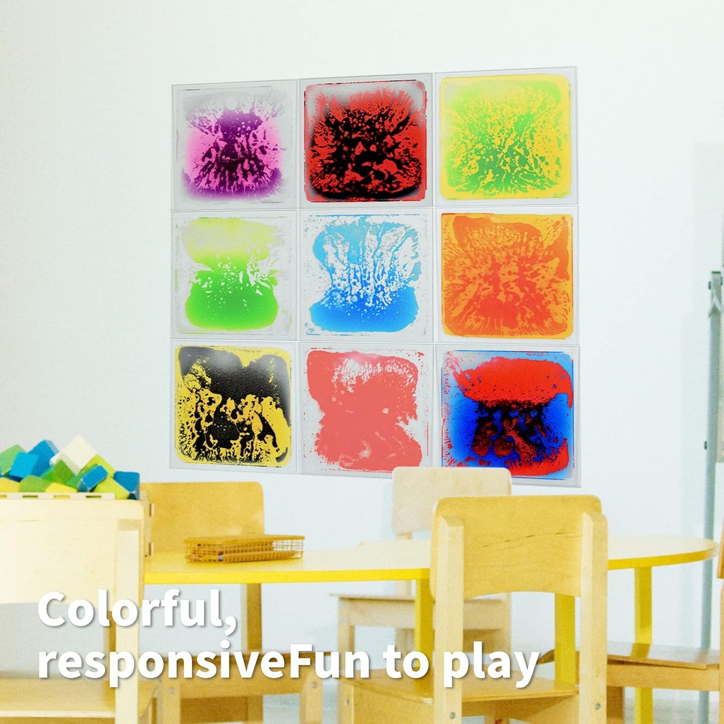 Art3d Liquid Fusion Activity Play Mat for Kids, Pack of 9 Tiles 12" X 12", Transparent Substrate