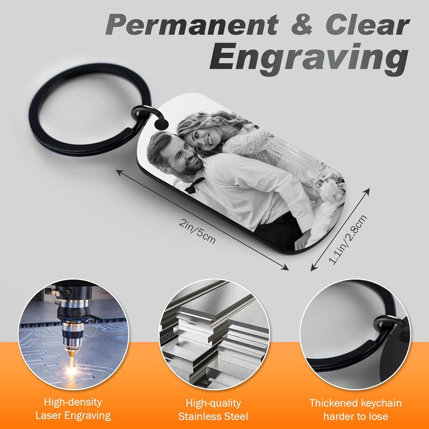 Custom Keychain with Picture, Personalized Photo Keychain with LOGO Text, Customized Gifts for Boyfriend Couple