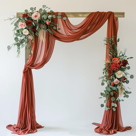 Wedding Arch Draping Fabric 1 Panel 28.7" x 20FT Terracotta Sheer Chiffon Backdrop Drapes for Wedding Ceremony Birthday Party Bridal Shower Outdoor Decoration