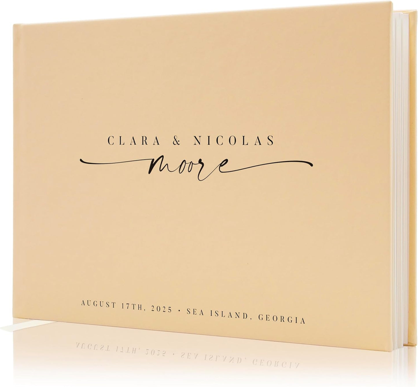 Personalized Guest Book - 11.5" x 8.5" Custom Bride & Groom Names with Bookmark and Hard Cover 140 GSM Blank Pages, for Weddings Guest Book, Engagements, Birthdays, Special Events, Butter