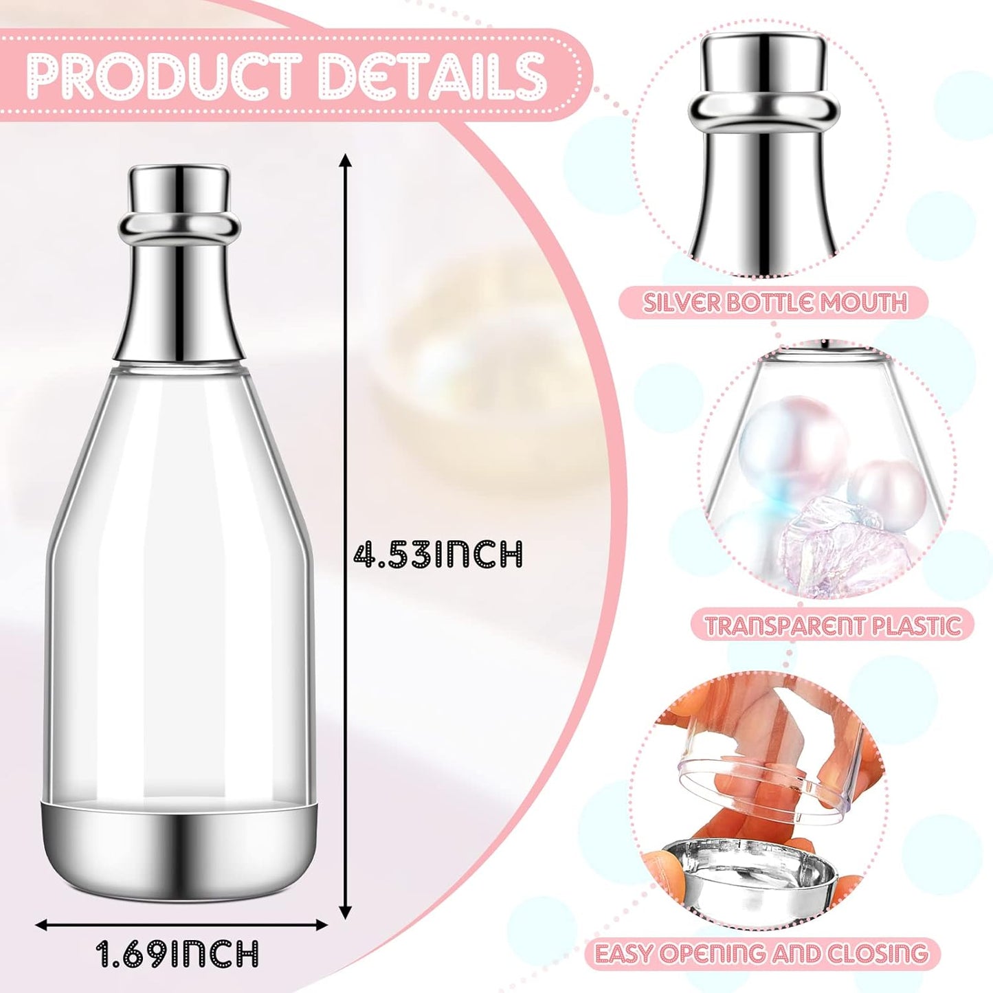 Cunhill 18 Pieces Mini Champagne Bottles Container Bulk Plastic Small Champagne Candy Bottles DIY Favor Mini Candy Jars Wedding Favors for Wedding Bridal Baby Shower Birthday(Clear and Silver)