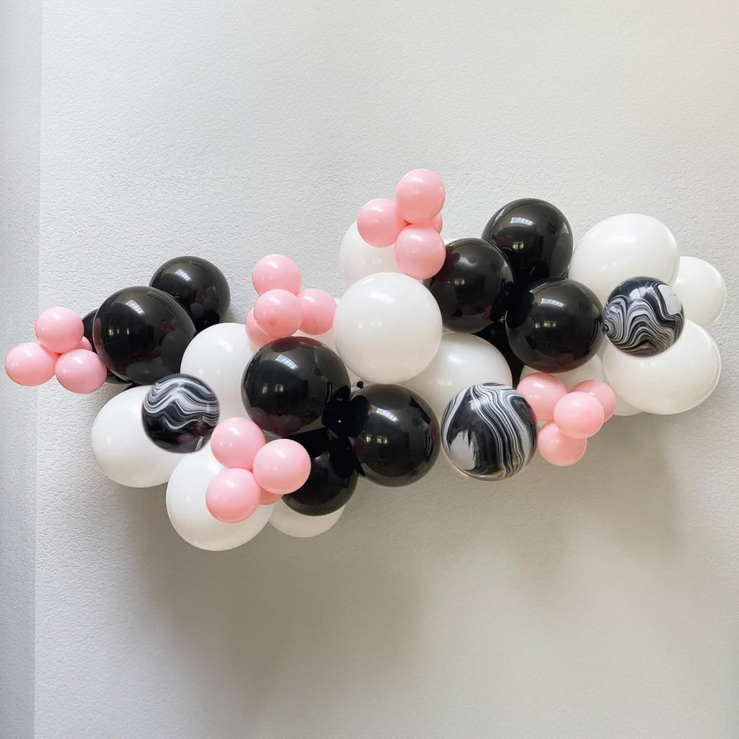 Balloons Black and Pink, 60 Packs 12 Inch Pink Black White Latex Balloon with Agate Balloon Silver Confetti Balloons for Girls Birthday Baby Shower Halloween Party